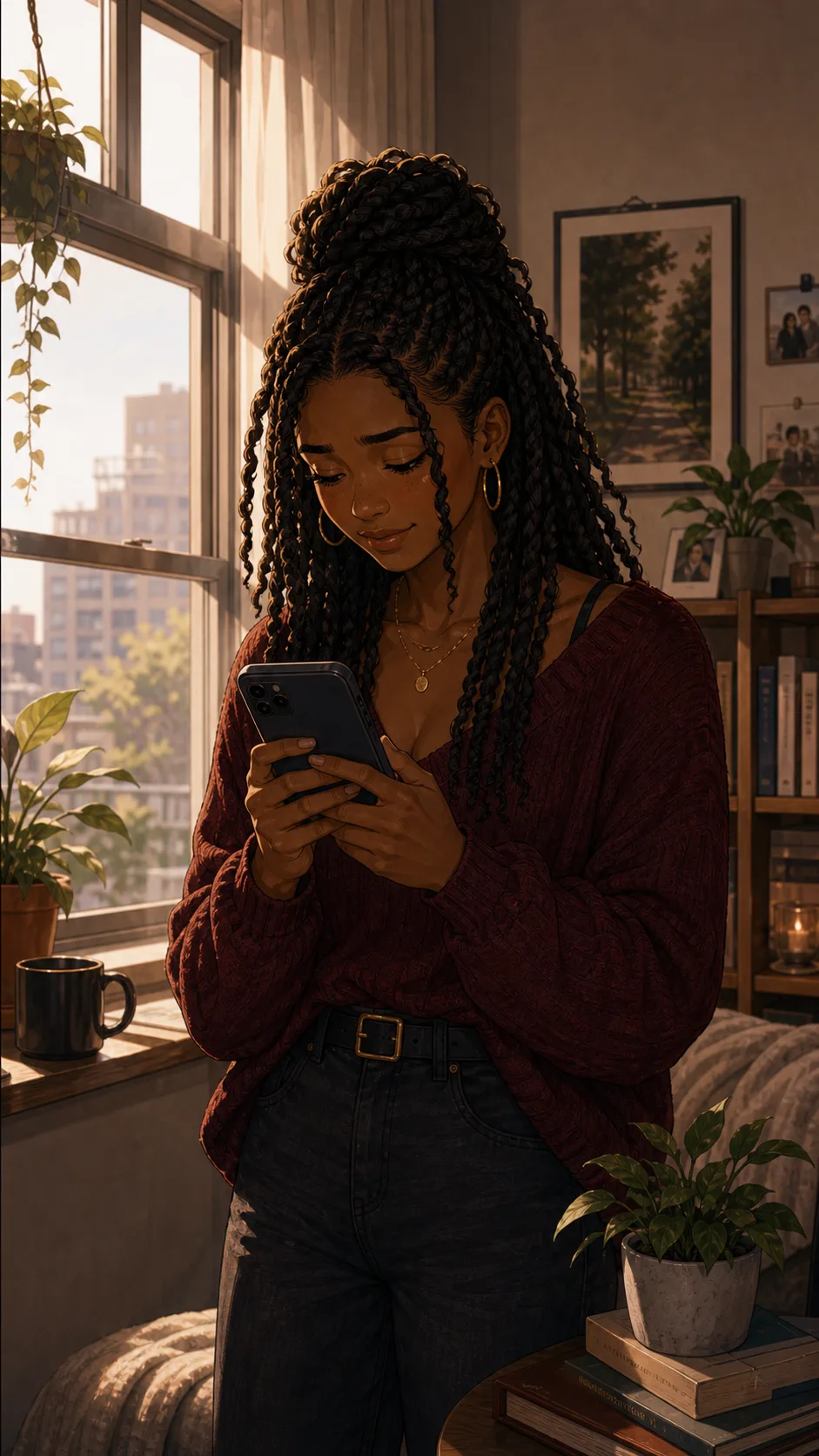 Nora reads an apology message on her phone.