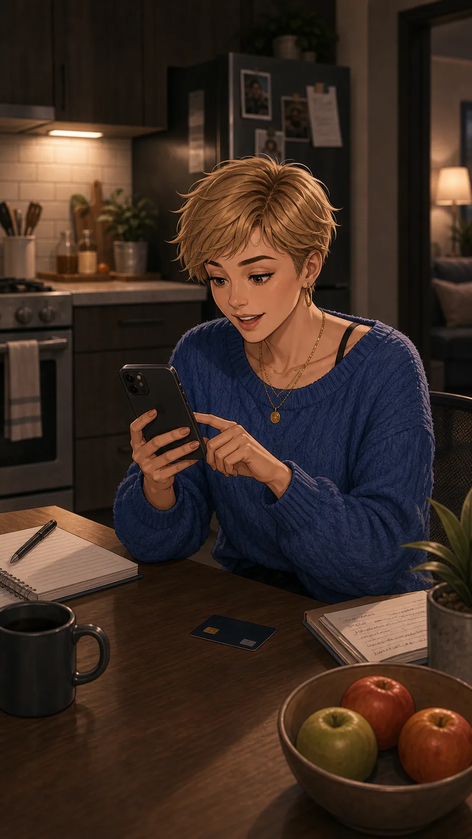 Tori adds an app plan while the shared card sits nearby.