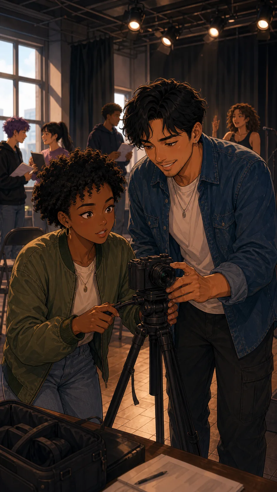 June and Marco set up a small camera in a rehearsal room.