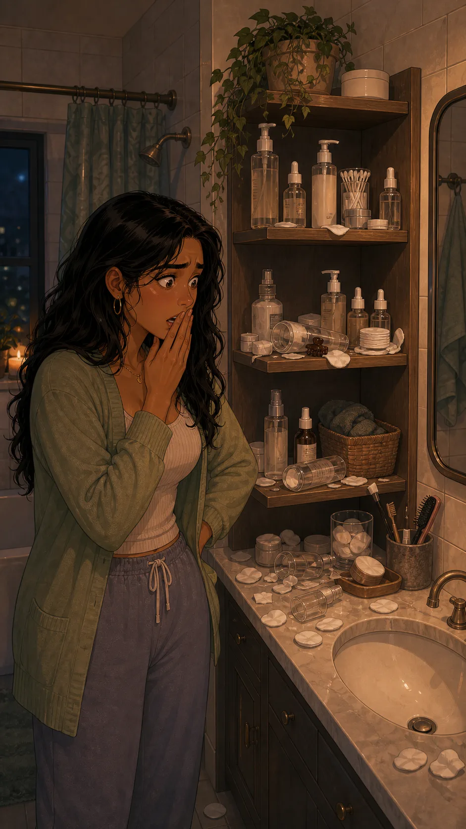Lina finds her bathroom shelf moved and partly used.