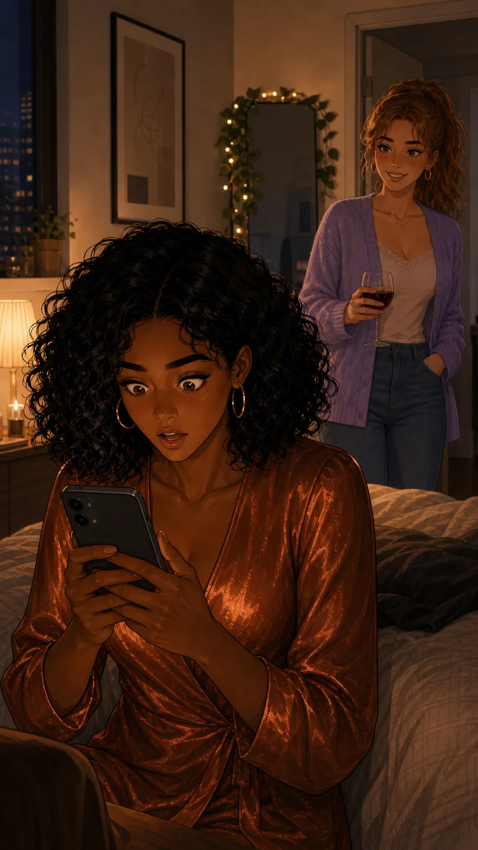 Naya reacts to the birthday recap on her phone.