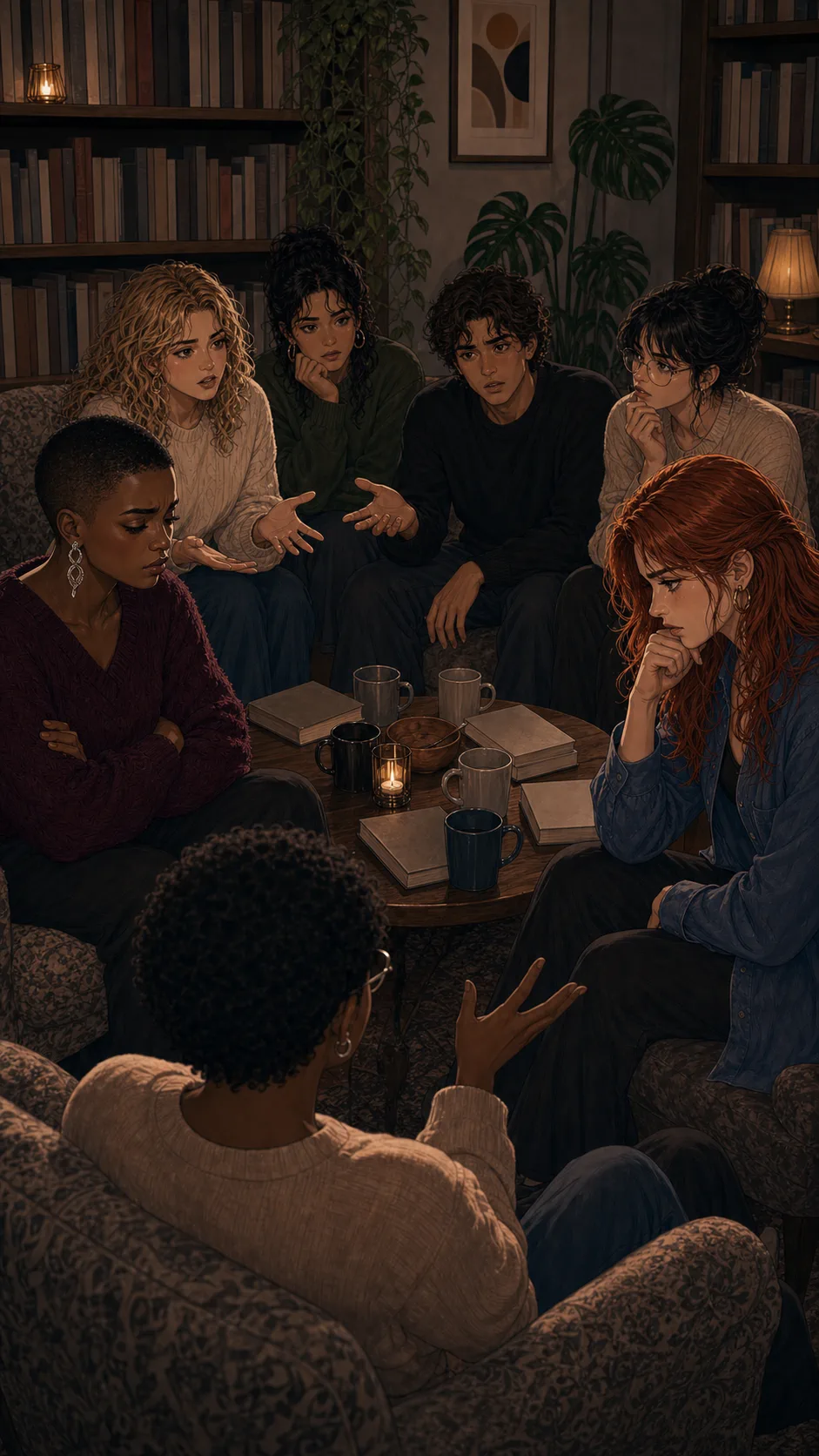 Book club friends debate whether the bookmark should have been used.