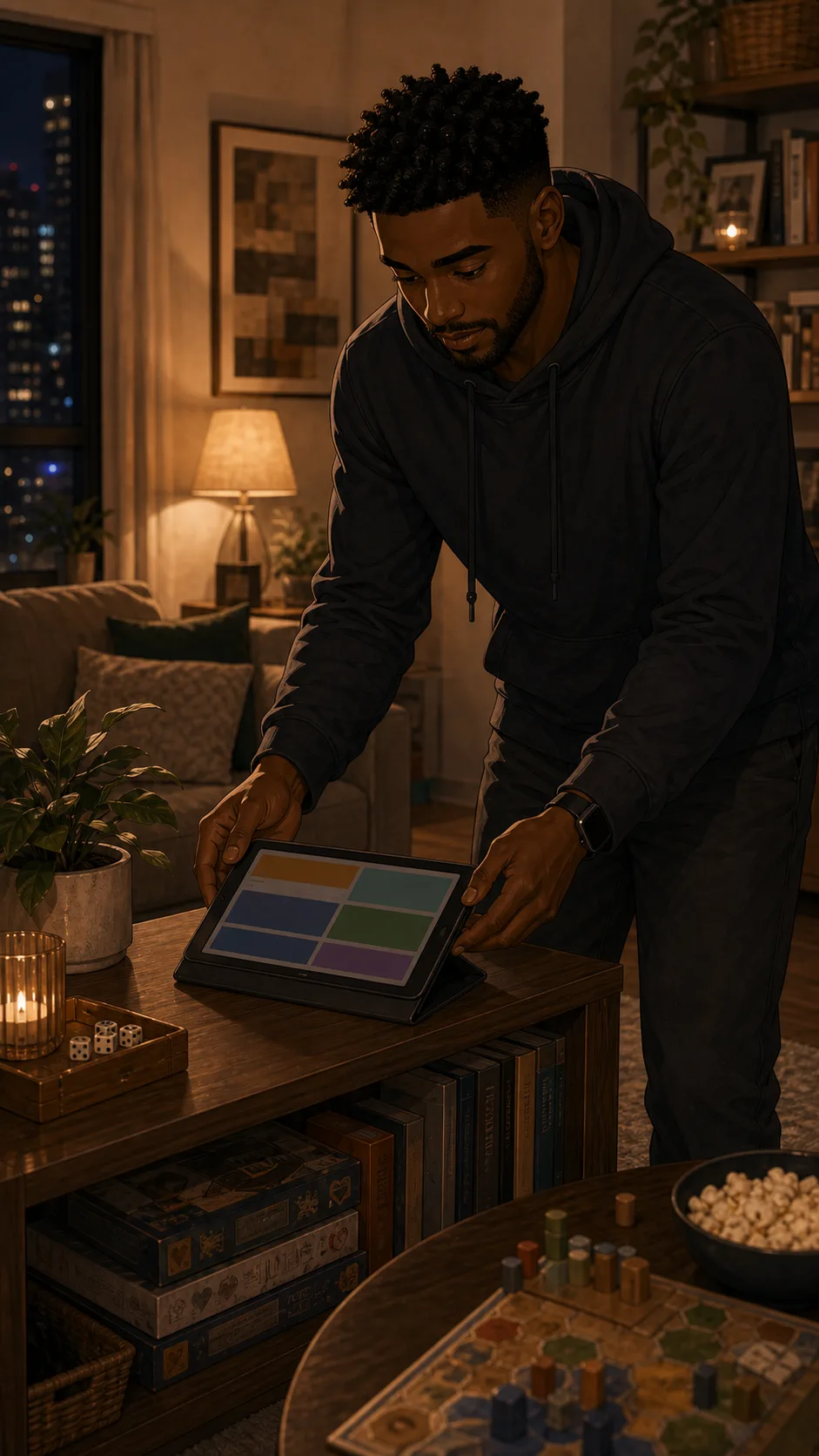 Theo adds a budget widget to the living room tablet.