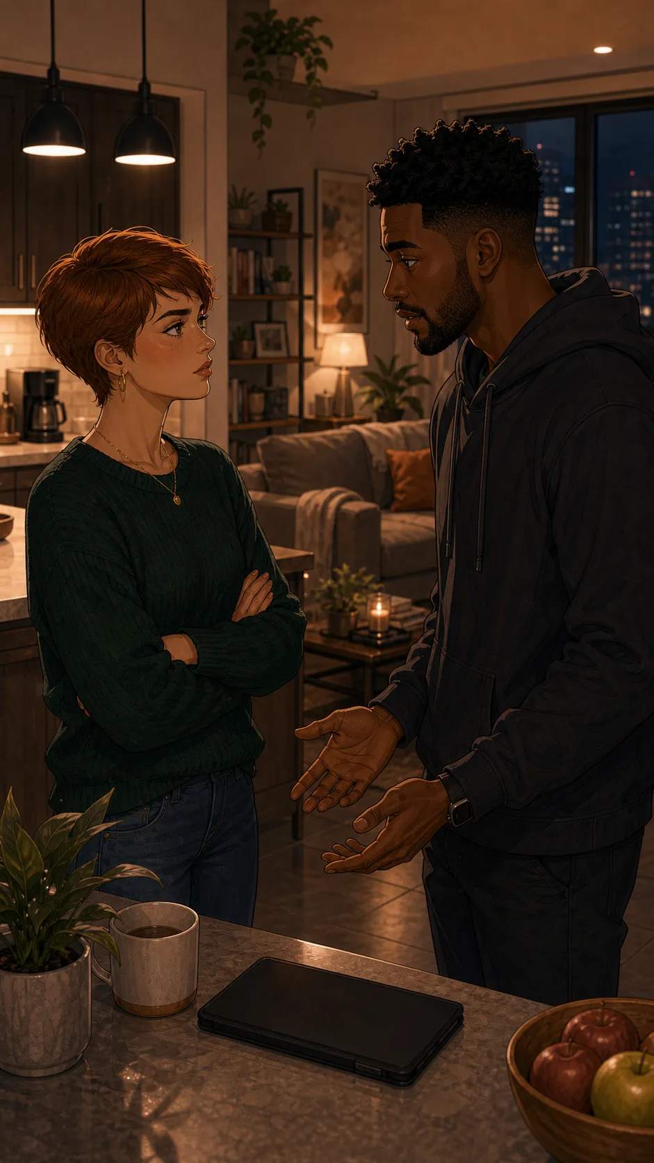 Cass and Theo discuss the budget widget after game night.