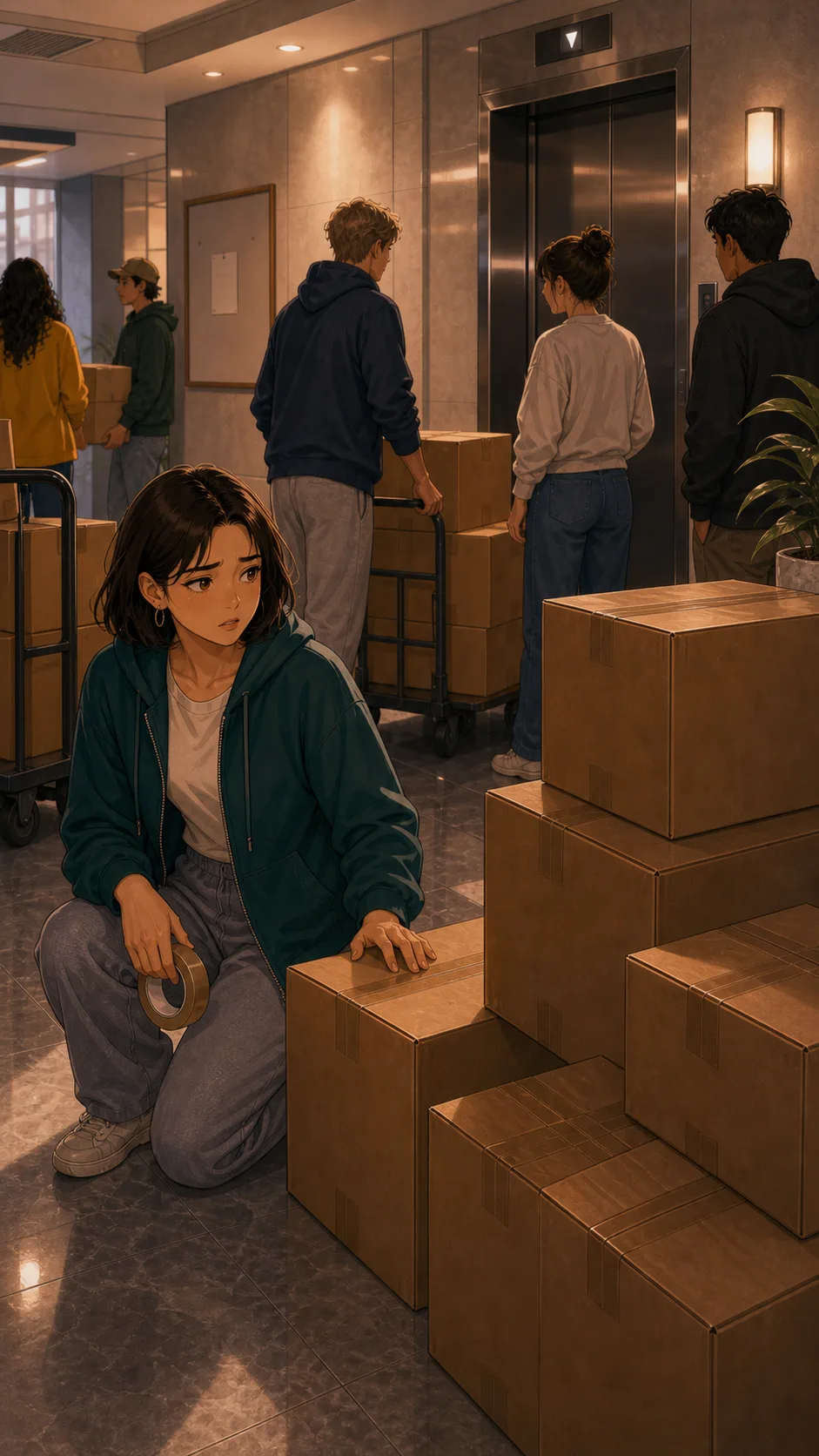 Talia sorts a group bulk order into piles.