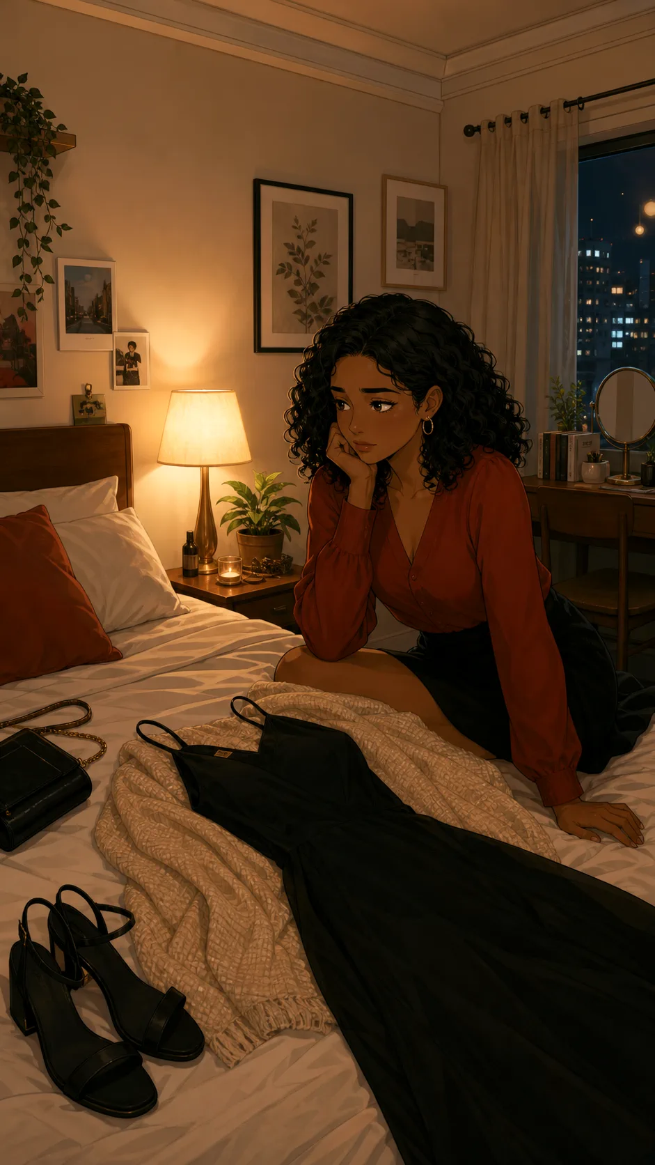 Maya and Adrian talk animatedly across a generic bistro table with blank menus and warm lights.