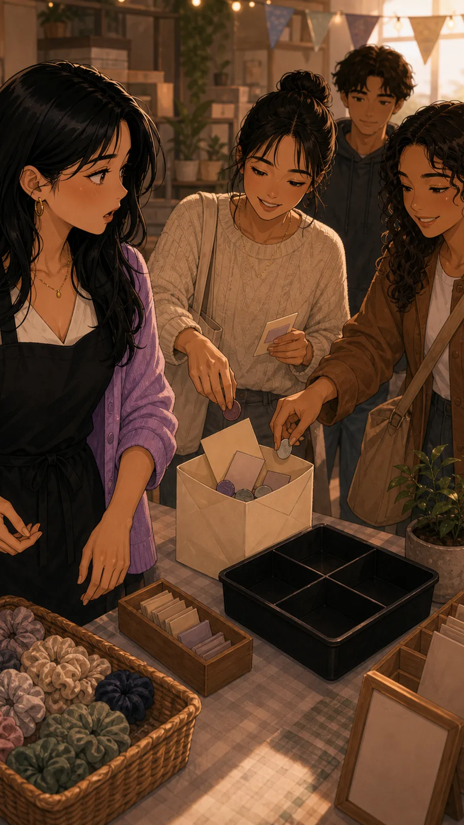 Customers put change into a plain envelope at the pop-up checkout.