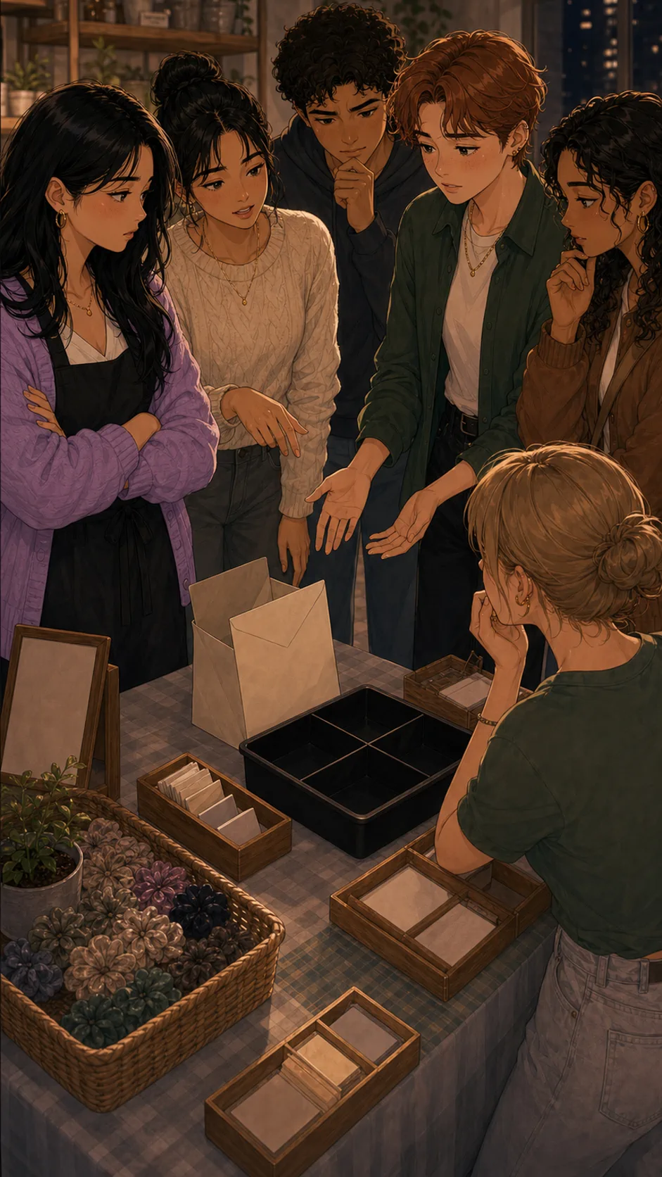 Helpers gather around a cash envelope after the pop-up rush.