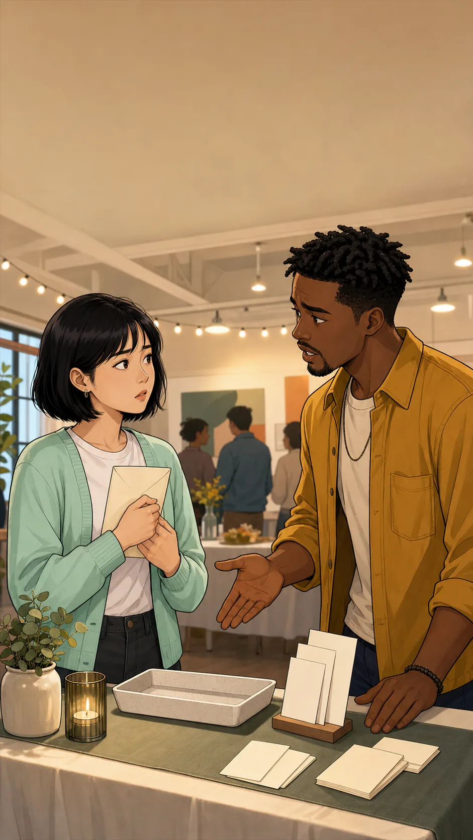 June and Riley discuss whether the envelope was personal or shared.