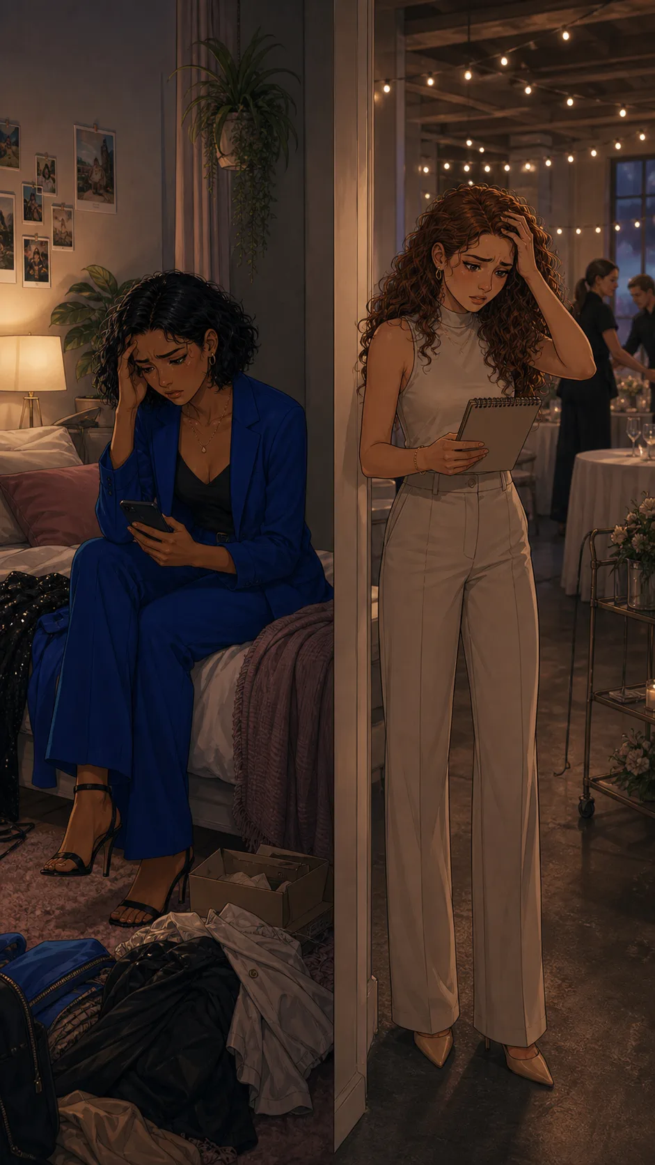 Mina and Liora react to the dress code conflict from separate rooms.