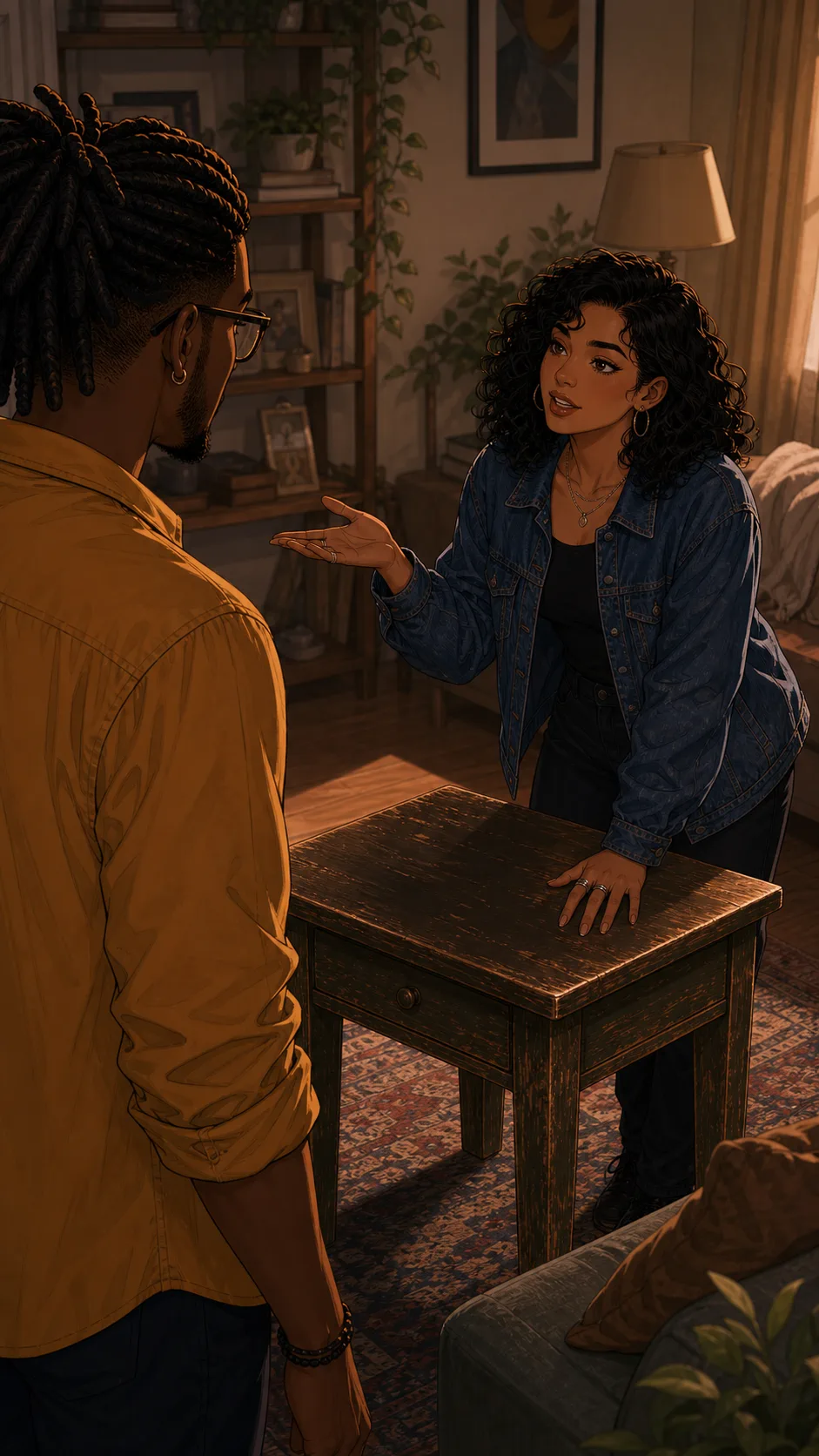 Paige explains her finder-fee logic beside the table.