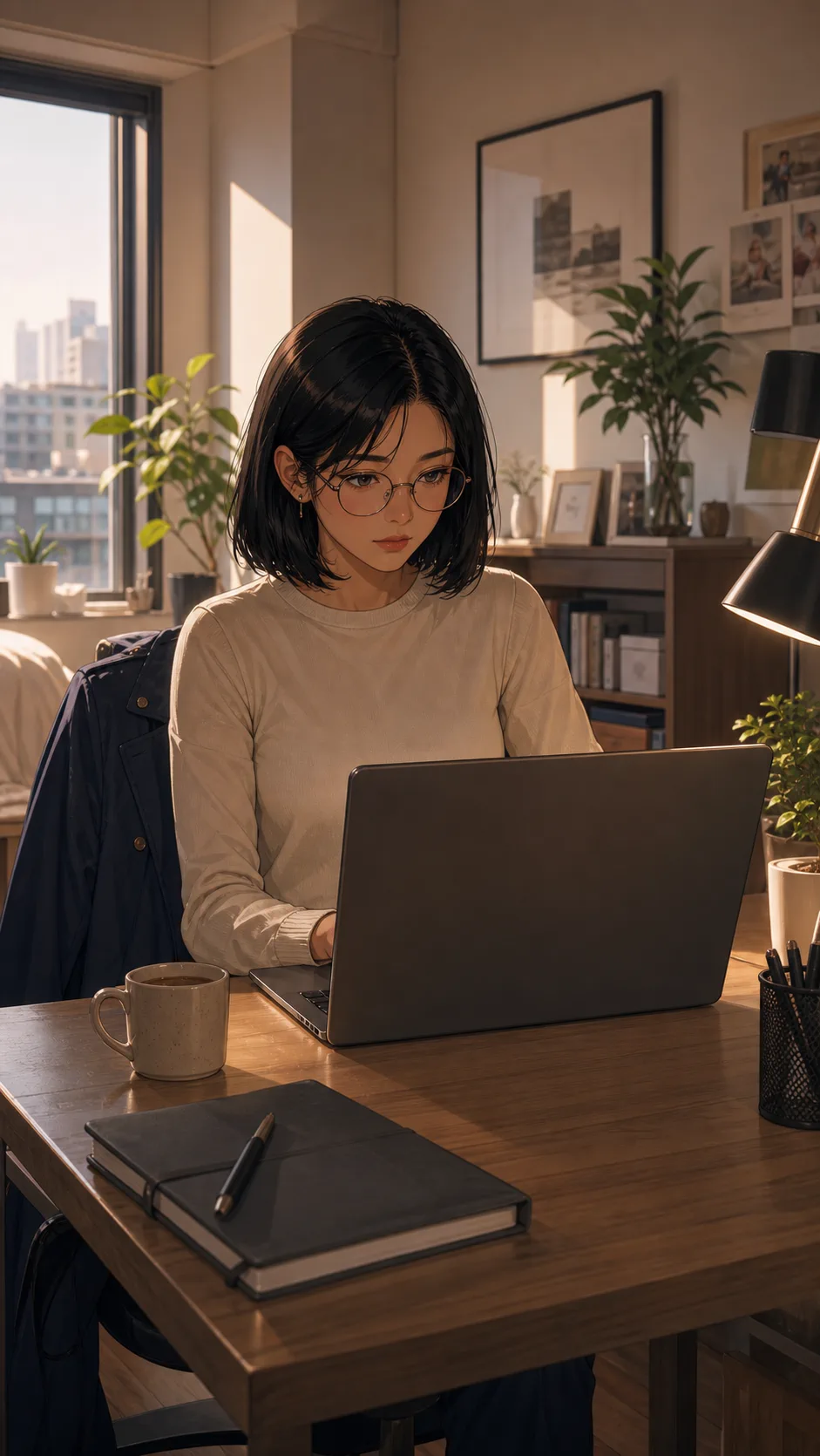 Lina works from home on a flexible remote day.