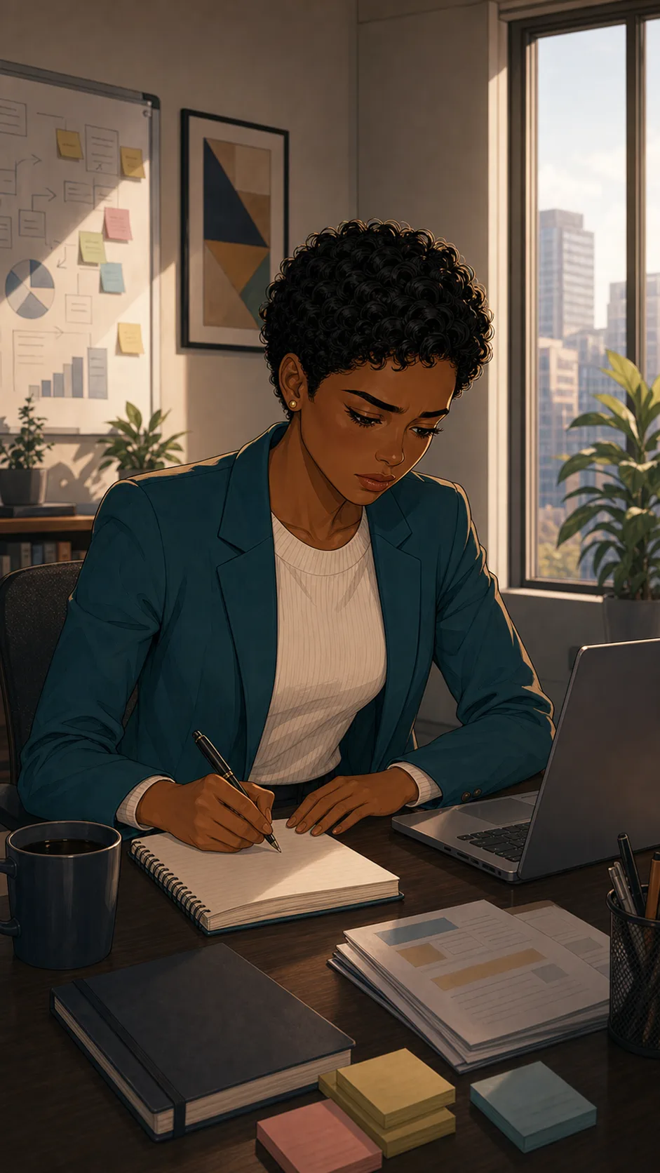 A fictional product specialist writes calm notes after a tense client demo.