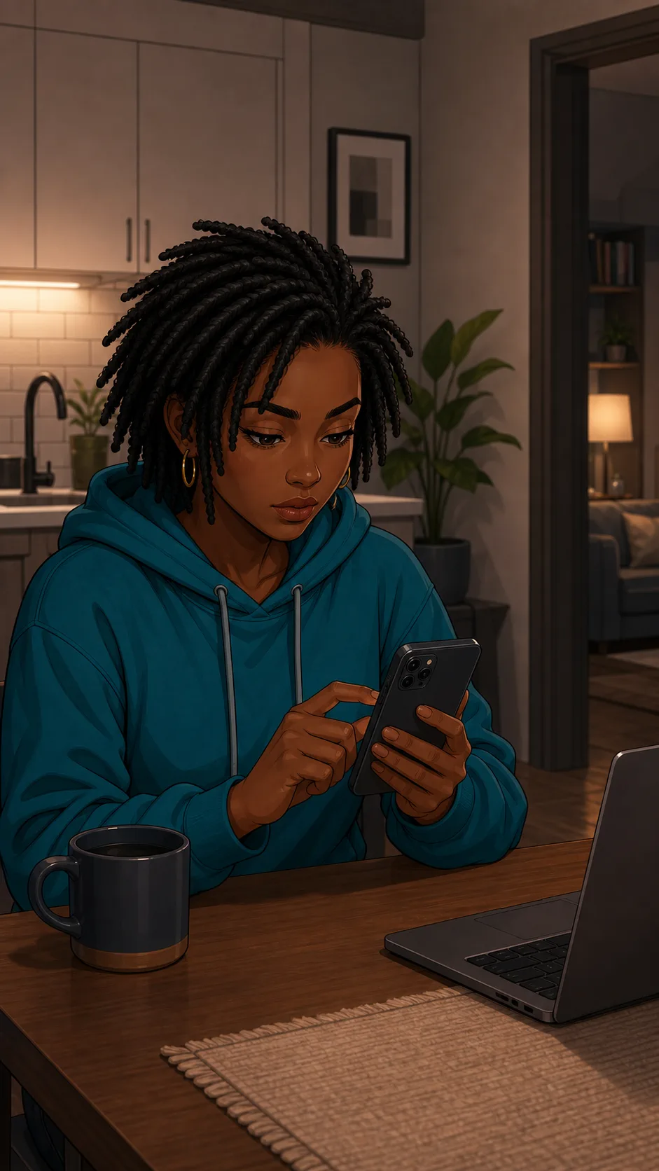 Nia sends the clip privately from her kitchen table.
