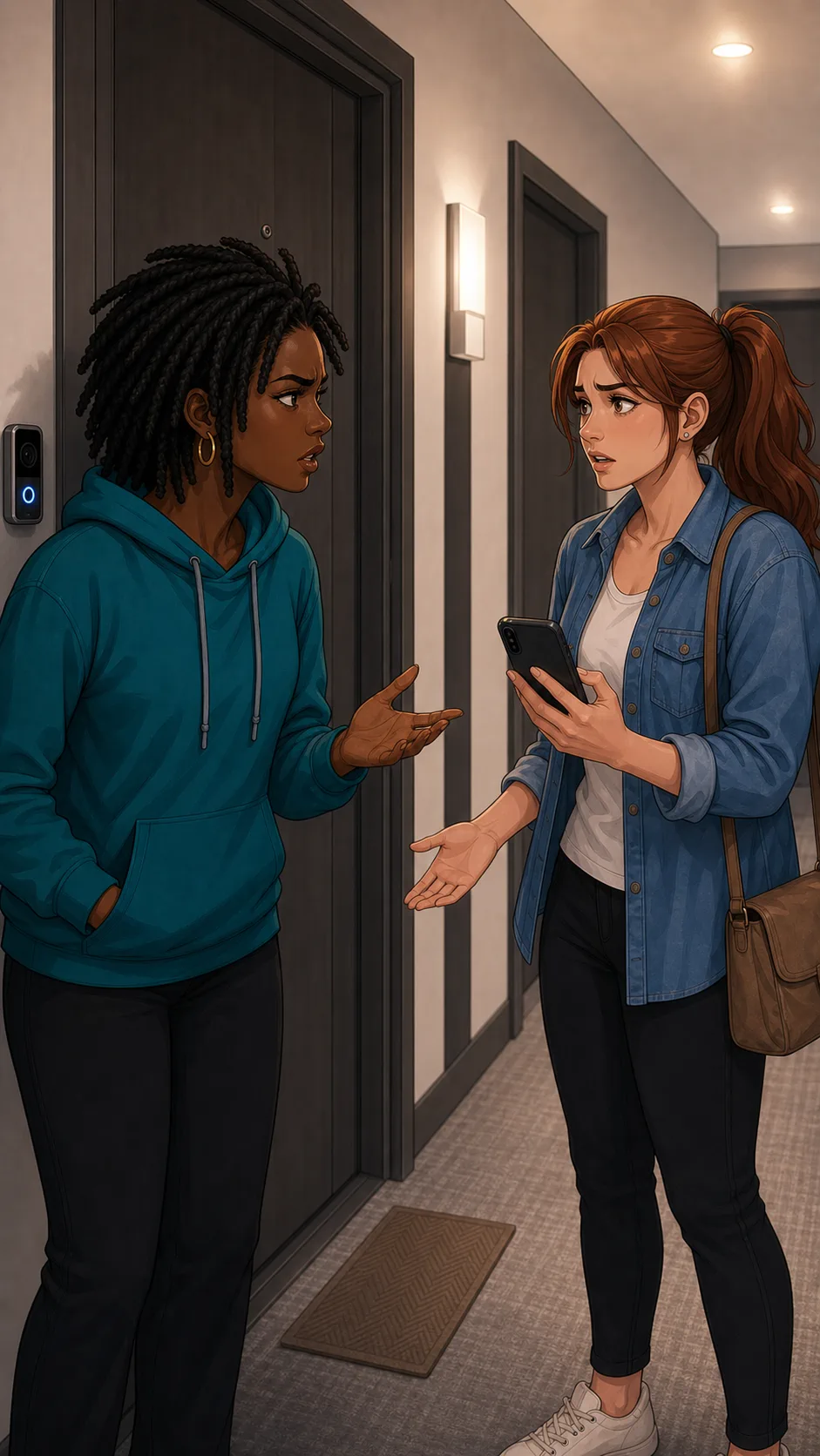 Nia confronts Avery in the hallway about the shared doorbell clip.