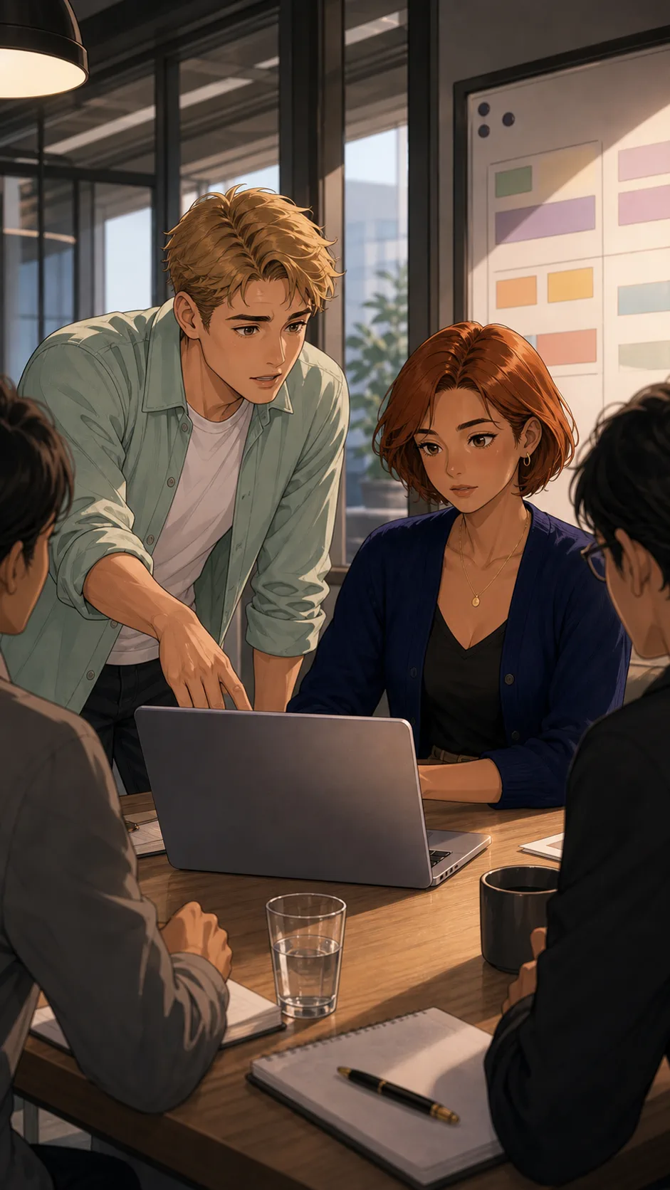 Rowan notices Lina's draft format during a generic office screen share.