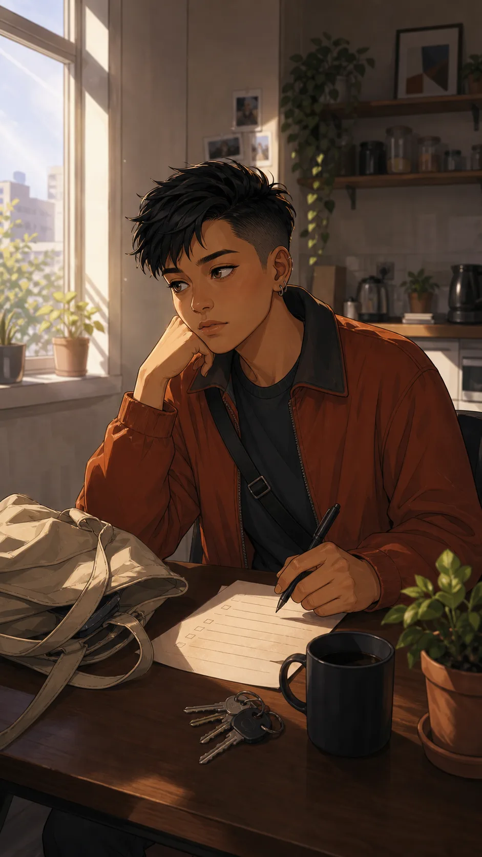 Ari plans a Saturday errand route at a small apartment table.