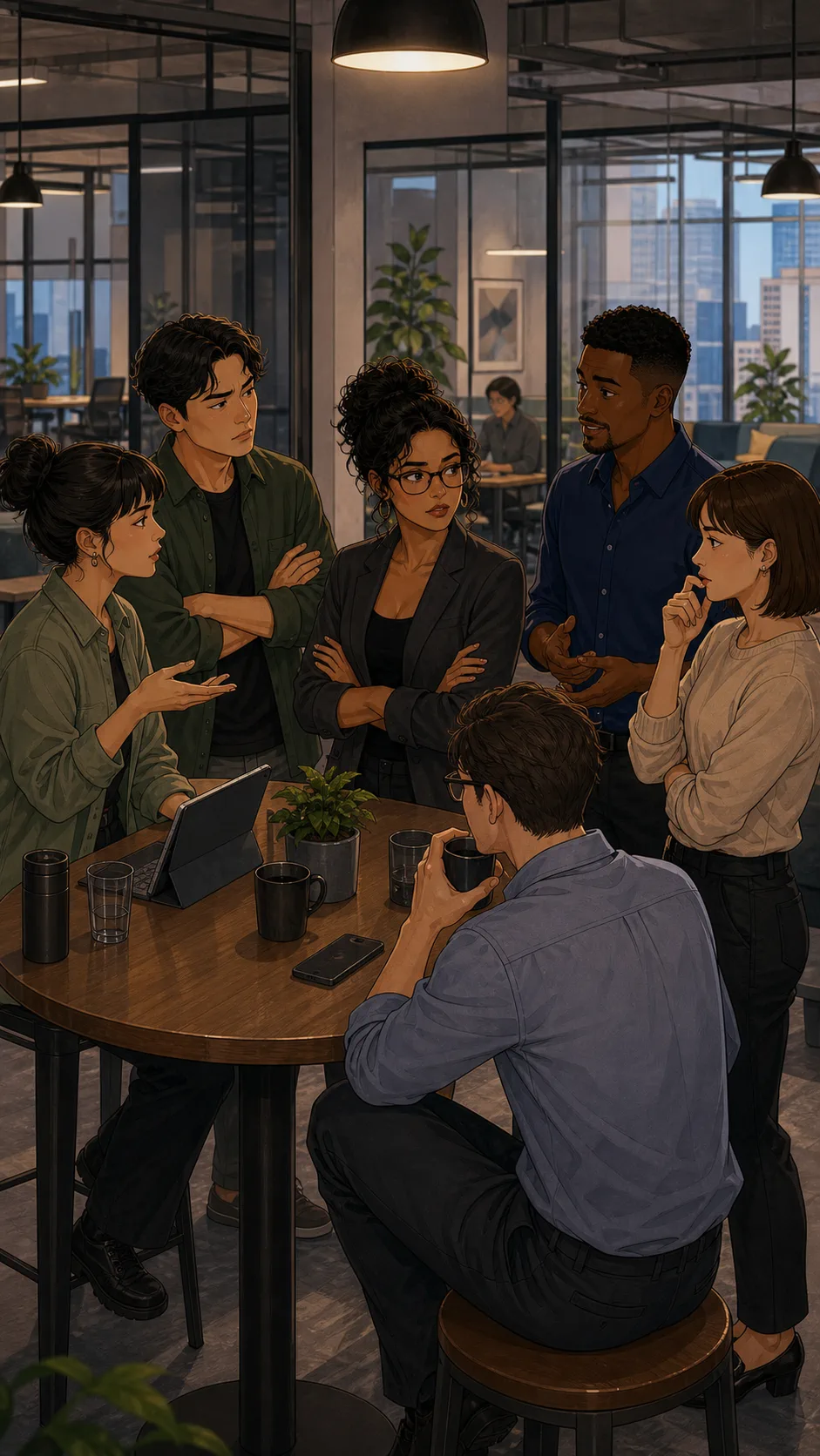 Coworkers debate whether the office should use Leah's playlist.