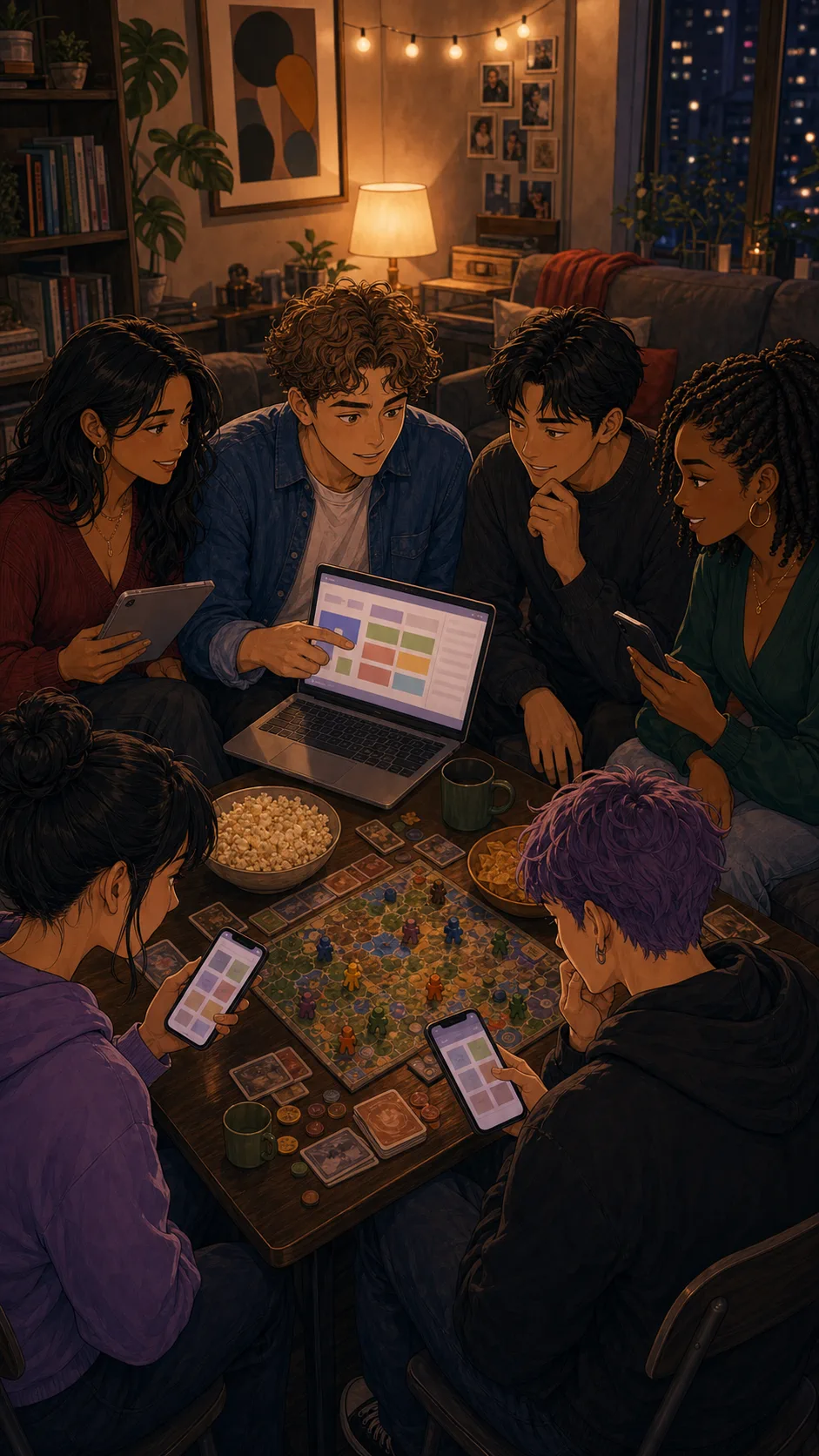 Friends use a shared planning link around a game table.