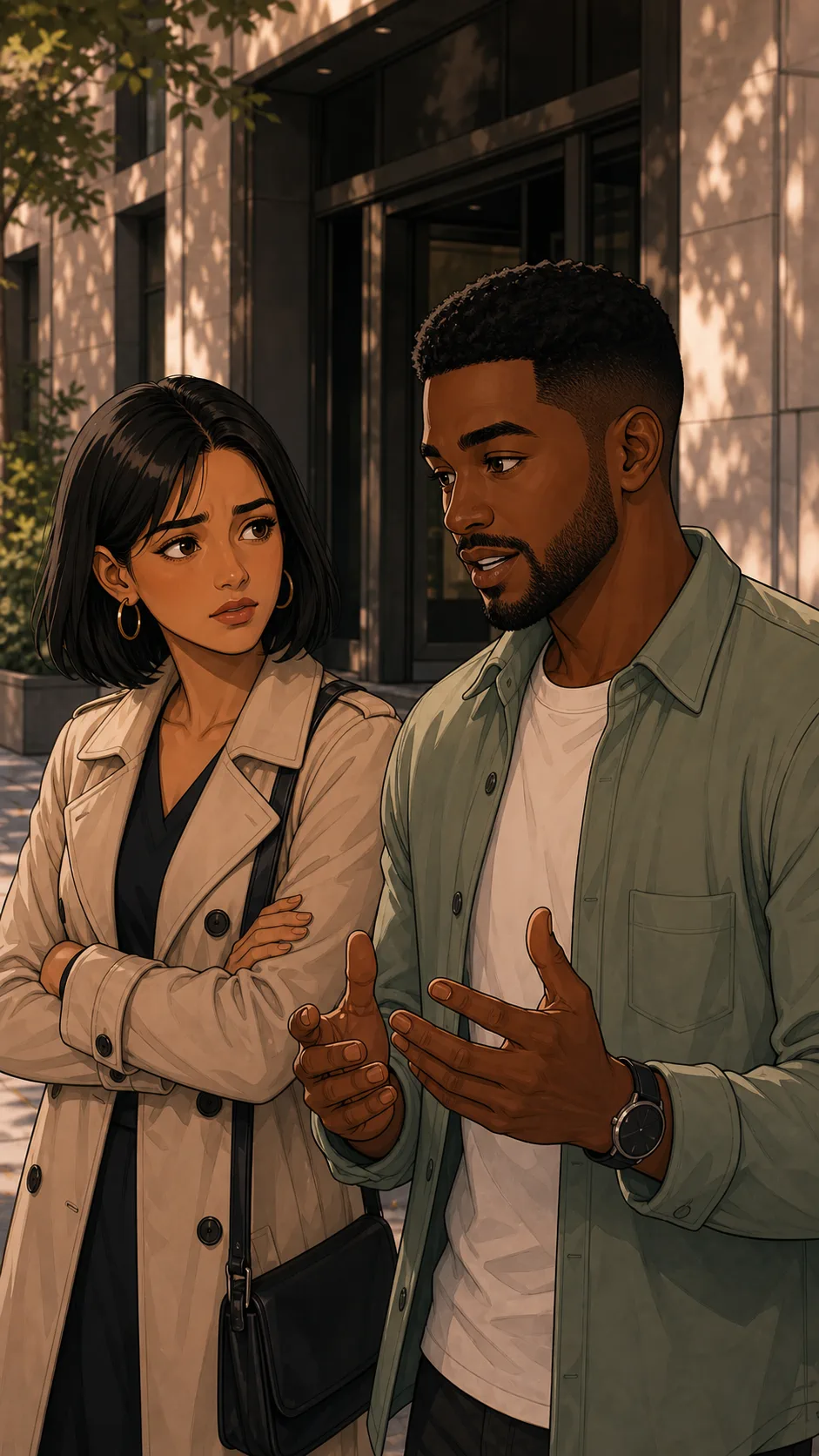 Miles mentions wanting another opinion before the apartment tour.