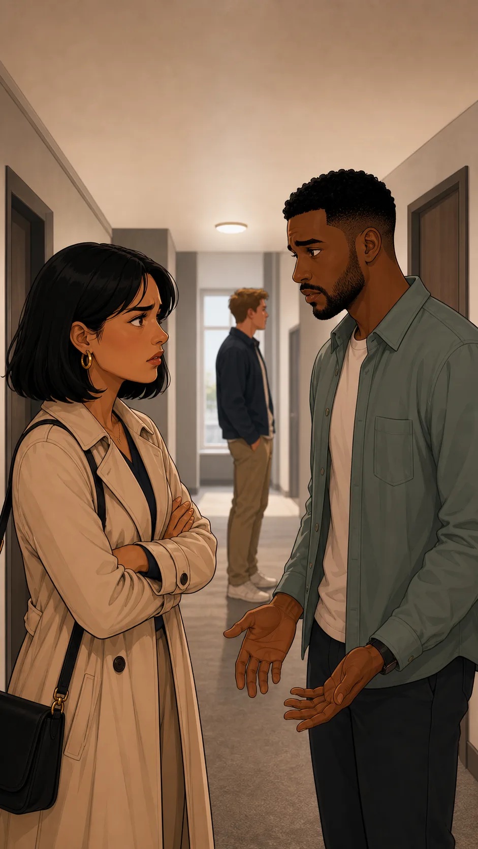Elena confronts Miles after the apartment tour.