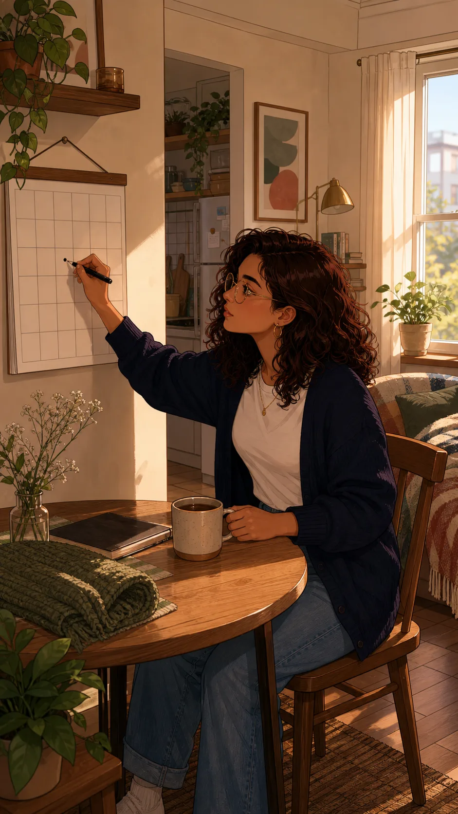 Mara marks a quiet personal day on a blank calendar.