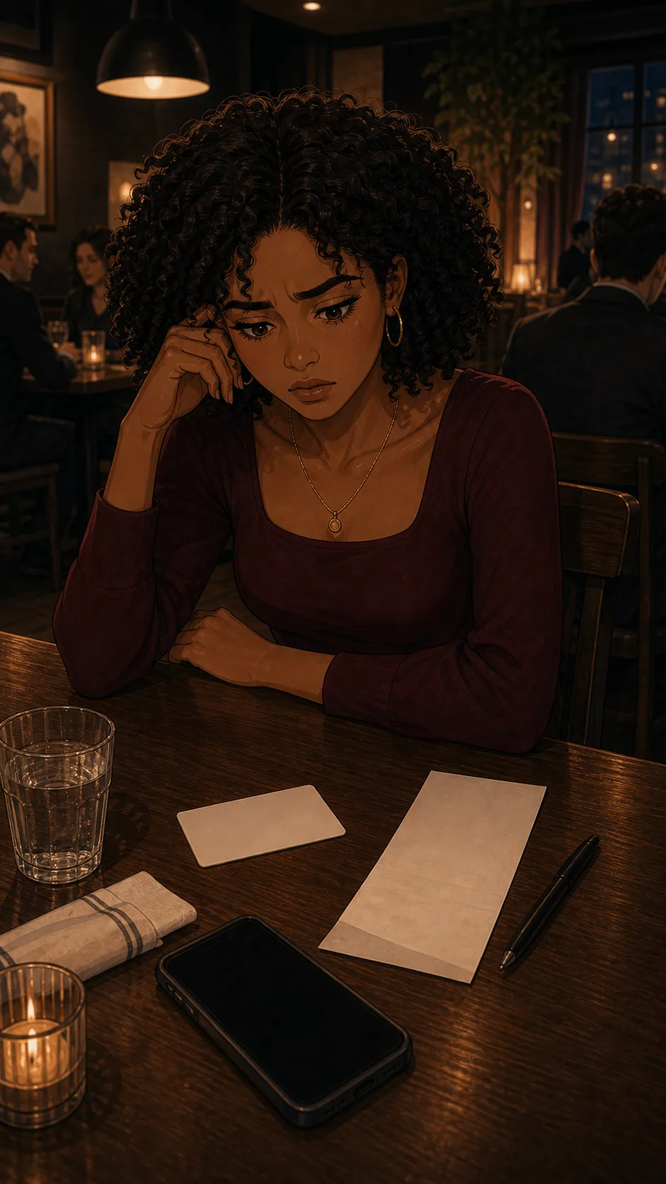 A blank gift card and receipt sit on a dinner table.