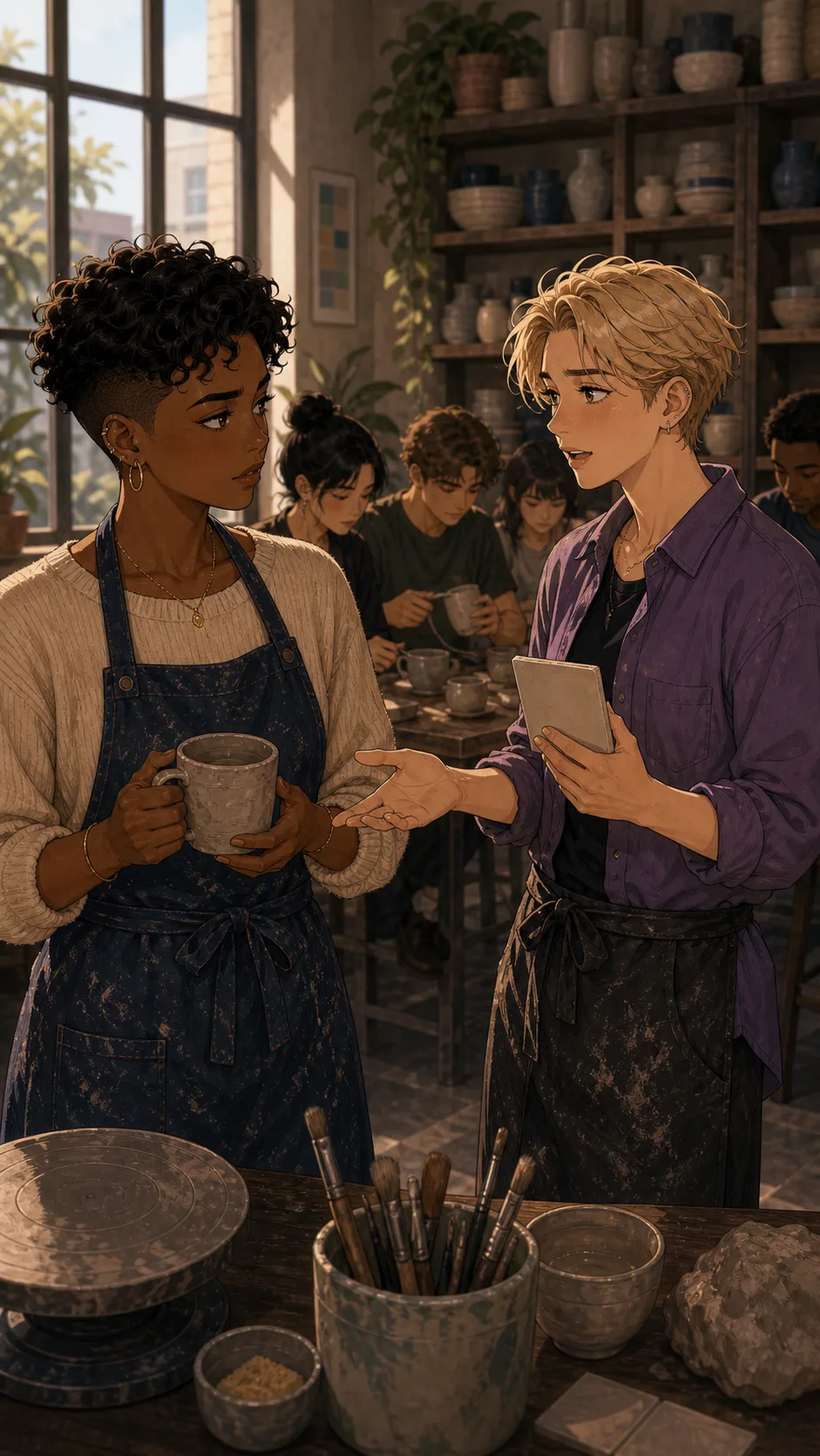 Mara and Jules discuss the glaze test.