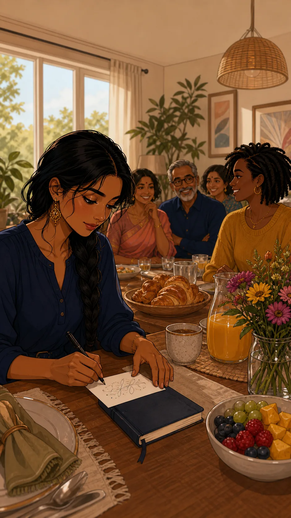 Priya writes a private goal card and keeps it near her notebook.