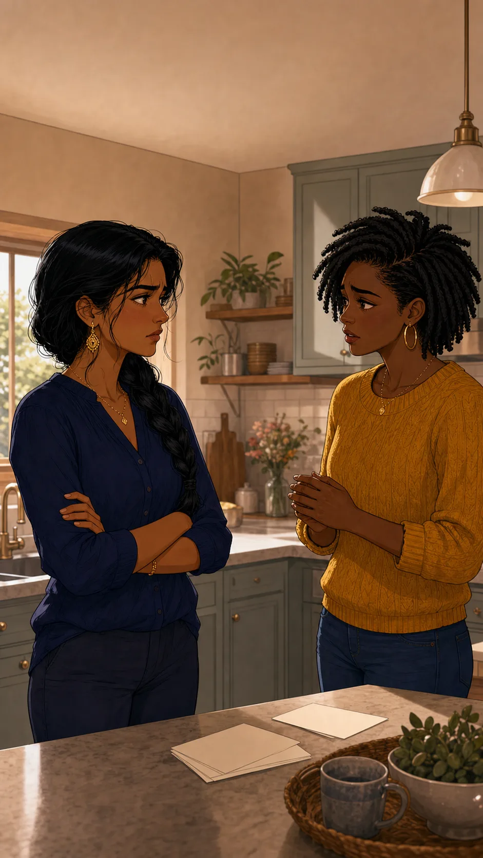 Priya confronts Maren in the kitchen after brunch.
