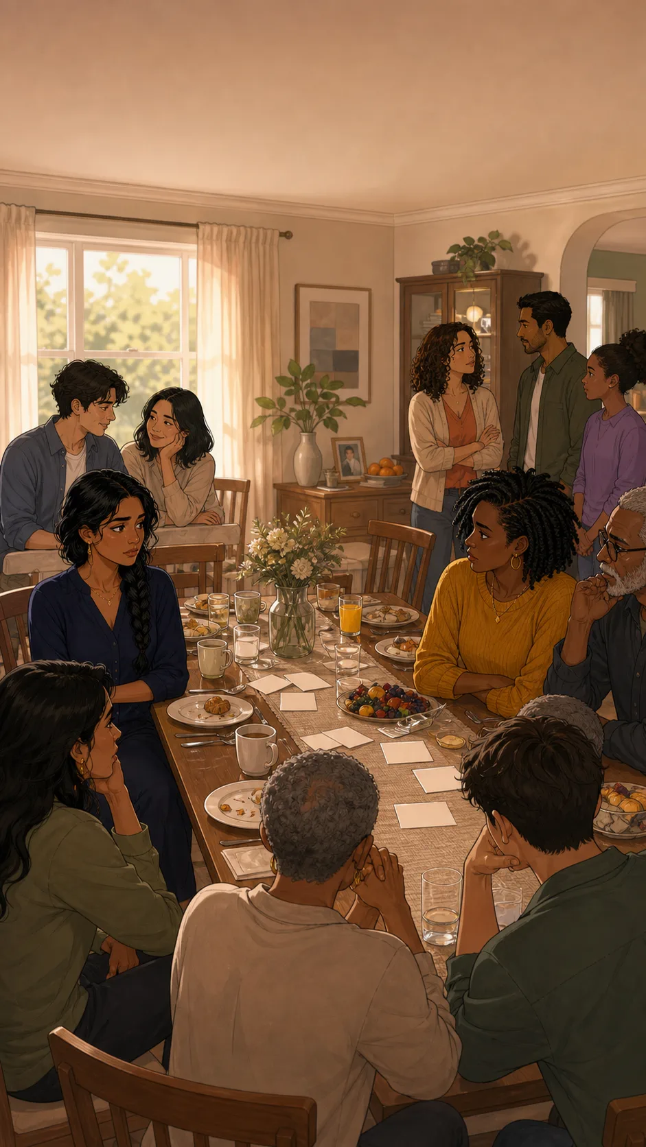 Family members split over the private goal card.