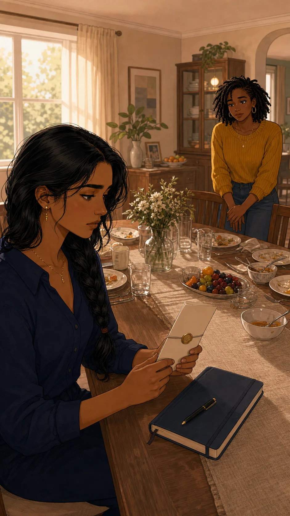 Priya holds the goal card while deciding how to respond.