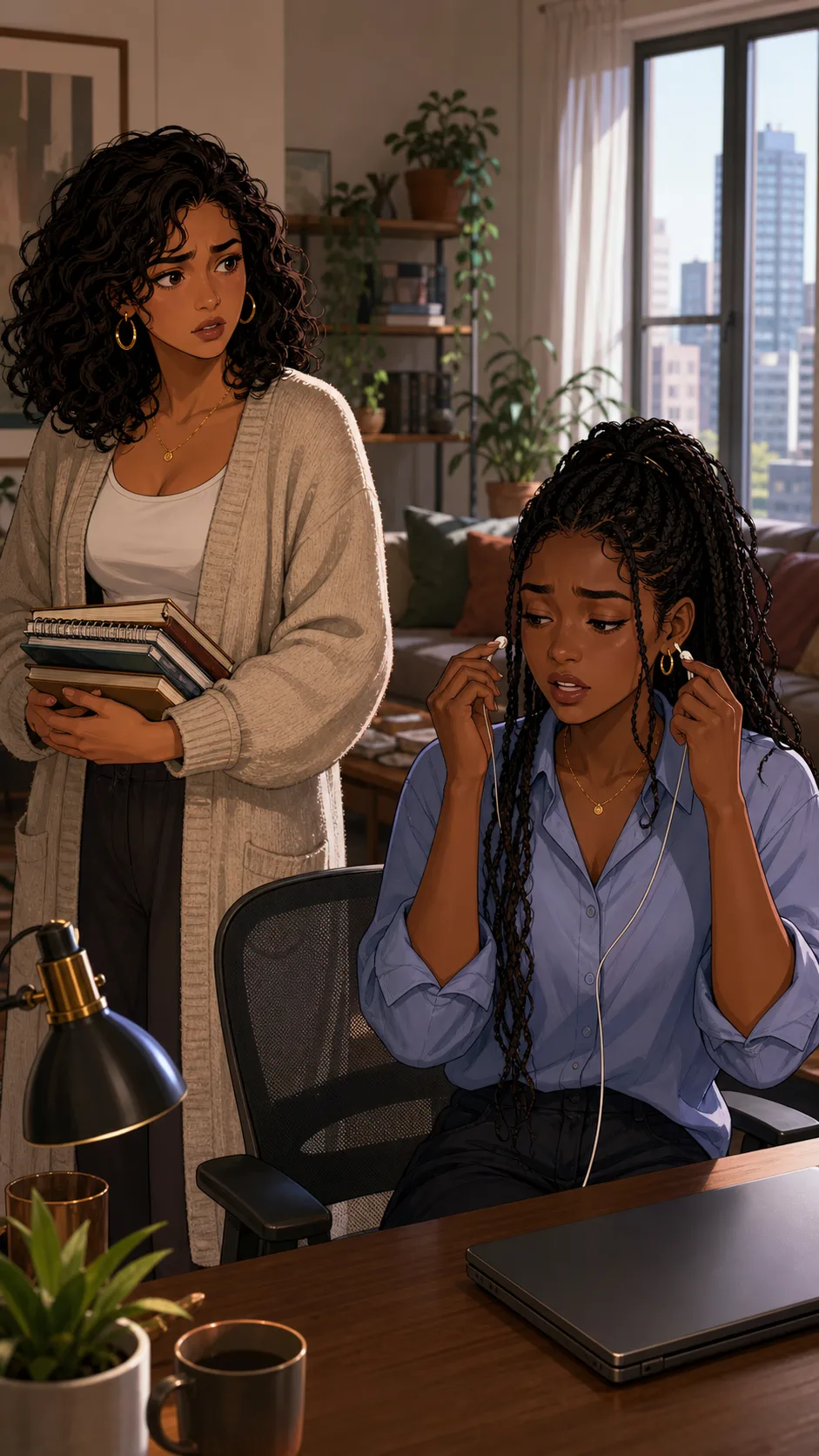 Rina explains herself while Noelle holds her moved notes.