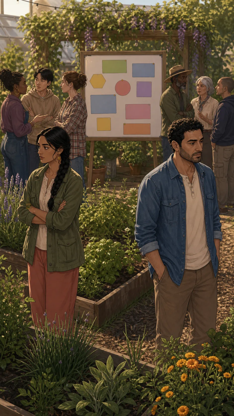 Community garden members split over the copied herb-label map.