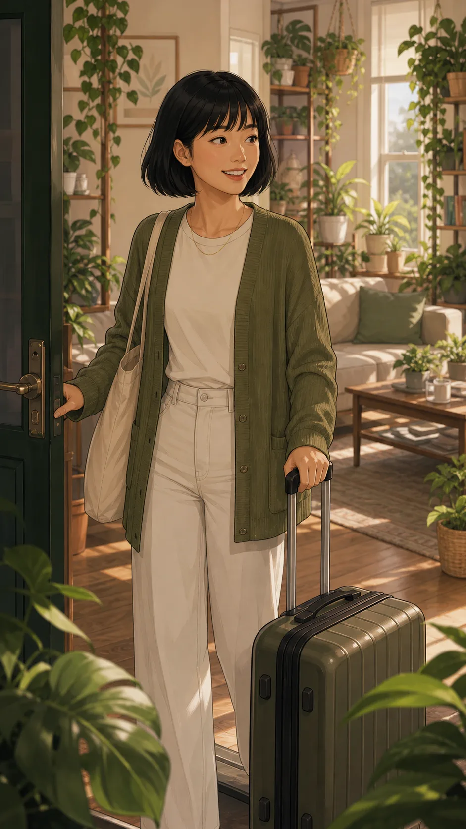 June returns home to healthy plants.