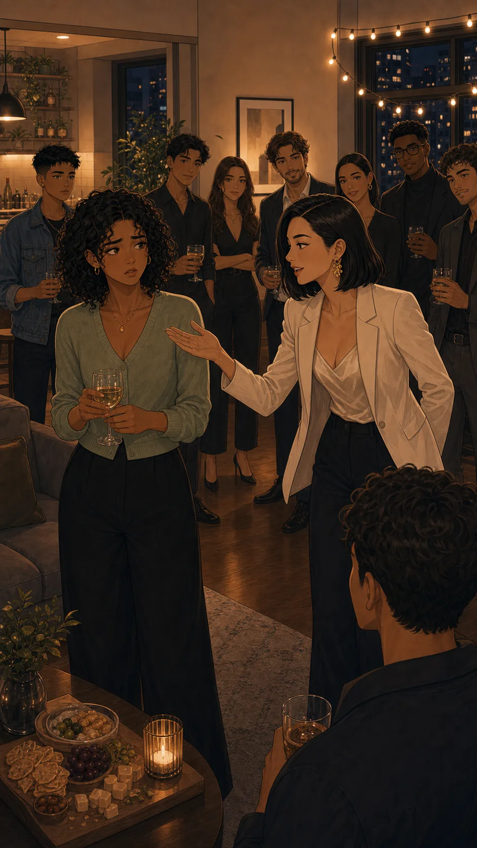 Elise asks Maya to change the party flow while Maya looks uncomfortable.