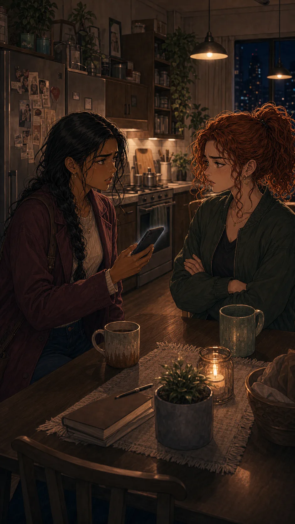 Ivy shows an abstract payment record while Paige looks defensive.