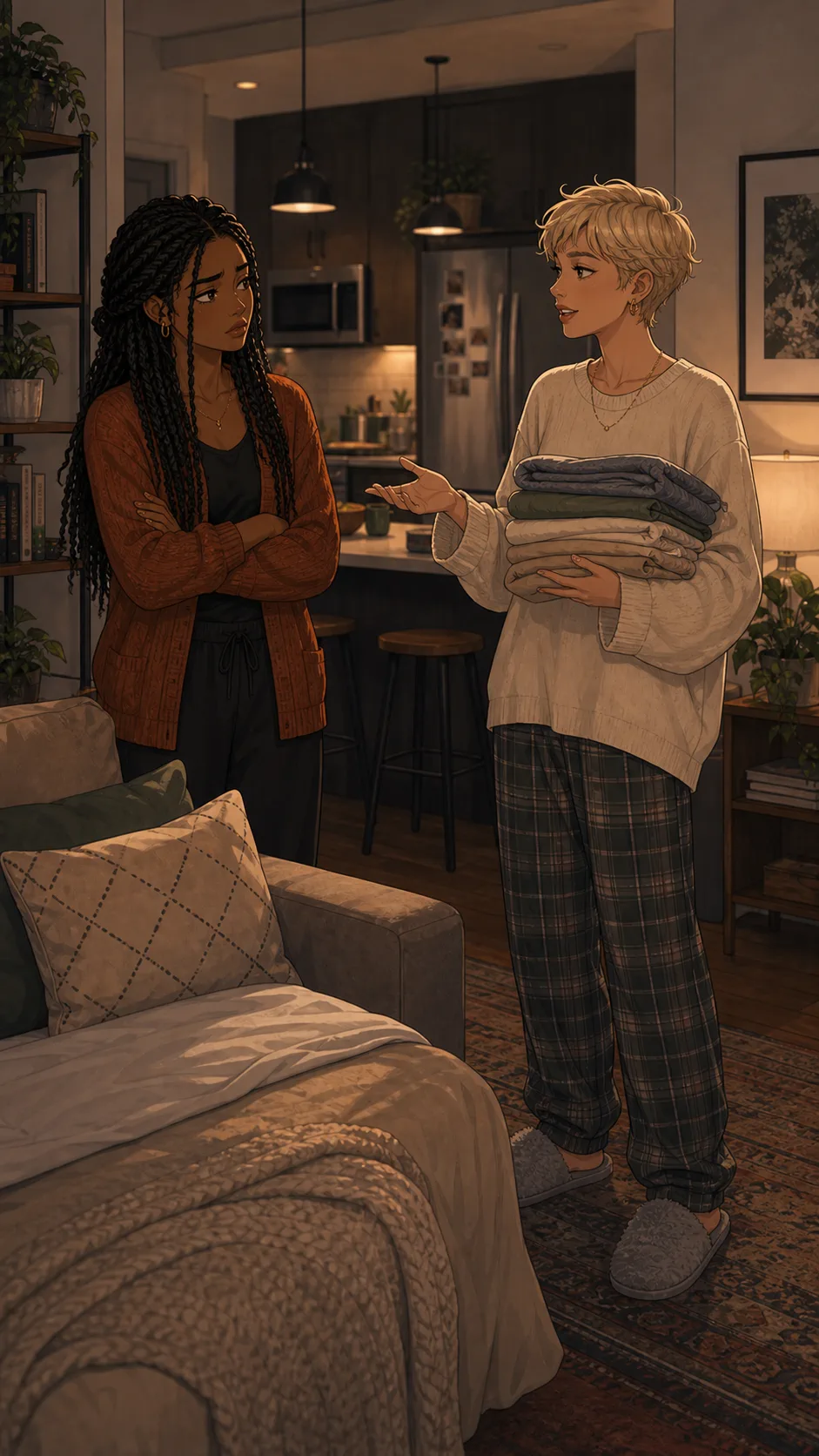 Sloane explains the couch listing while Lena listens tensely.