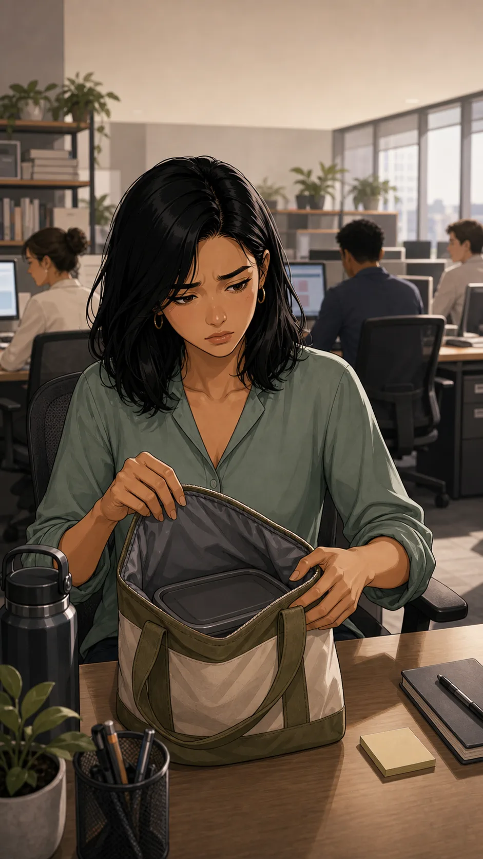 Leah opens her lunch bag and sees the ice pack is missing.