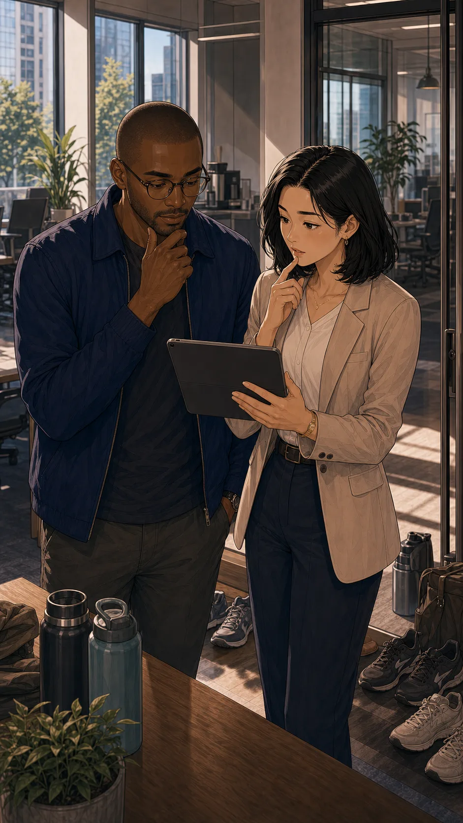 Devon and Maris look at a generic calendar while deciding what to do.
