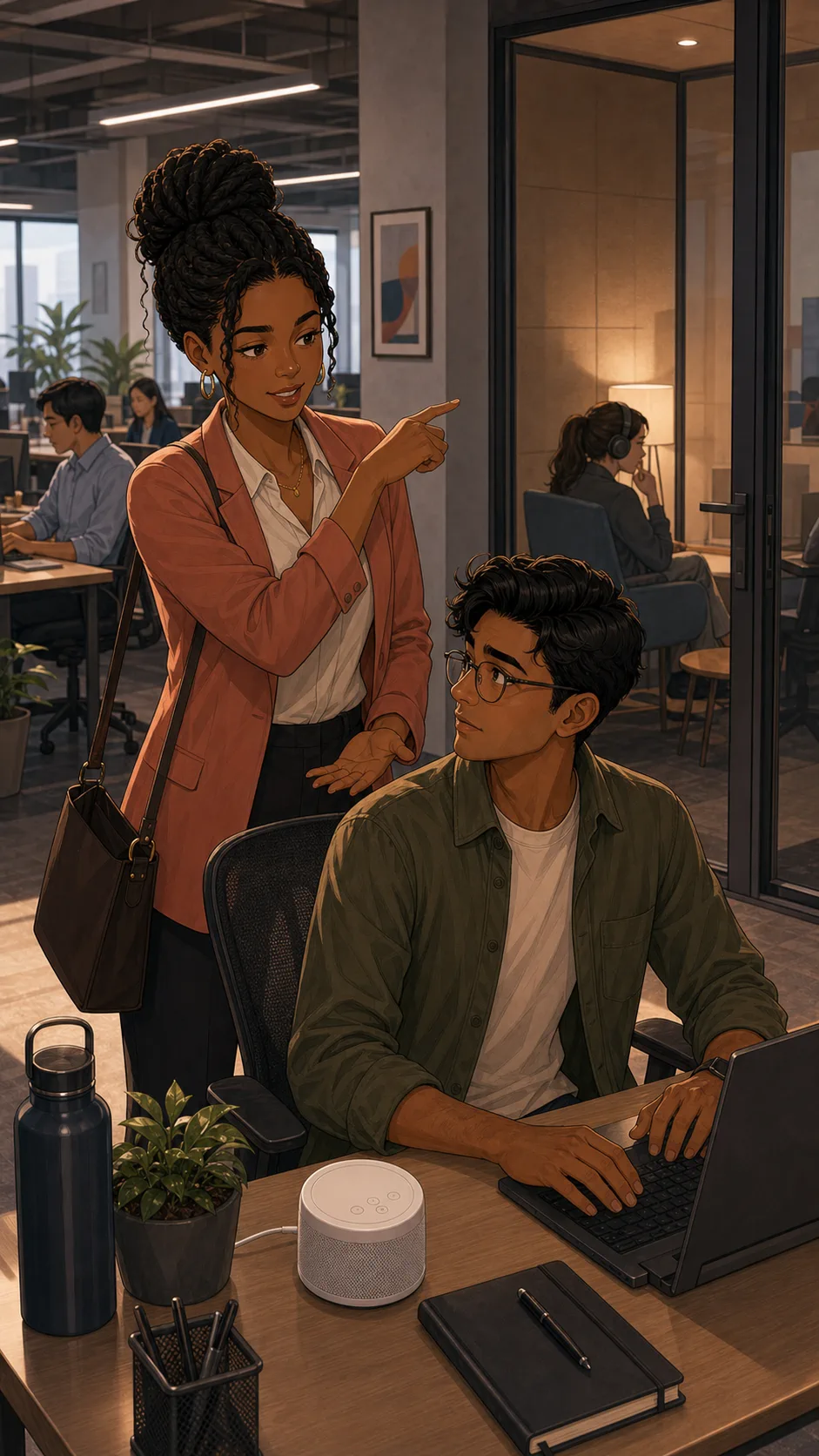Mira asks Devon to borrow his sound machine for the quiet room.