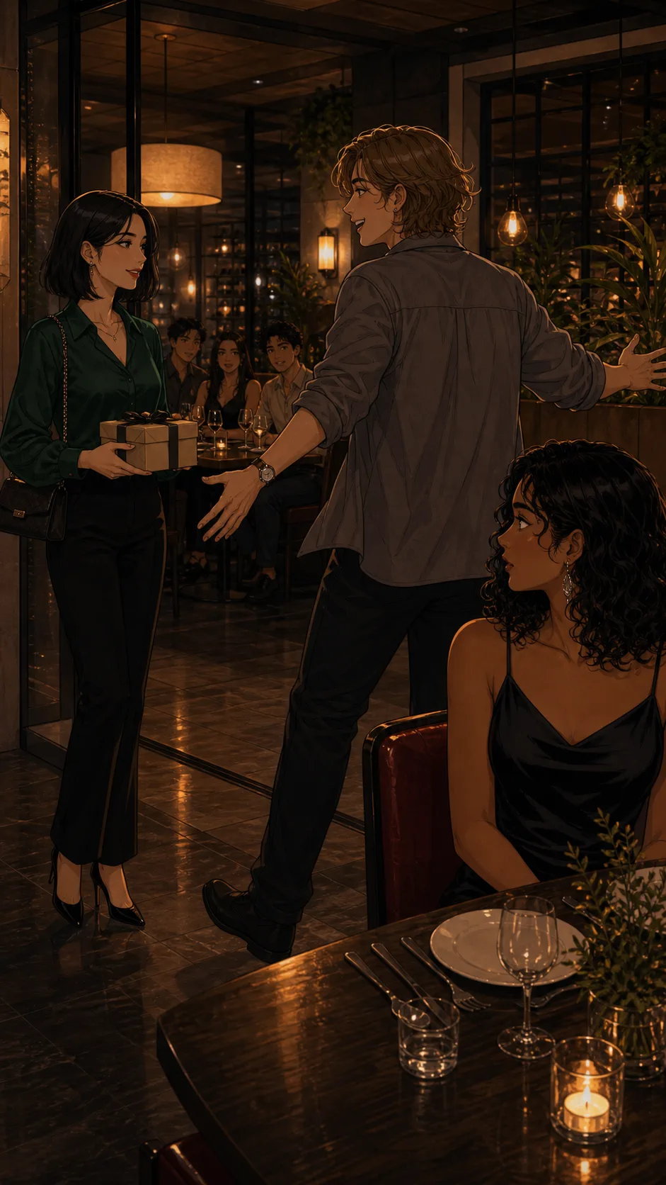 Maya arrives at the birthday dinner and hugs Rowan familiarly.