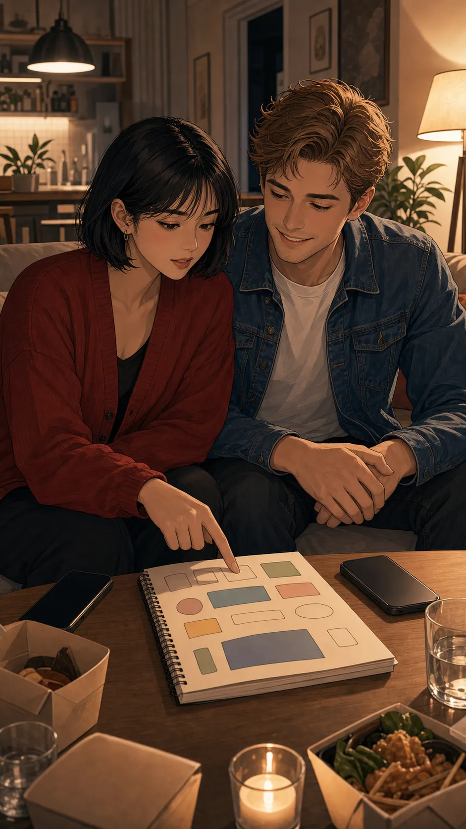 Leah shows Owen a simple weekend list with no readable text.