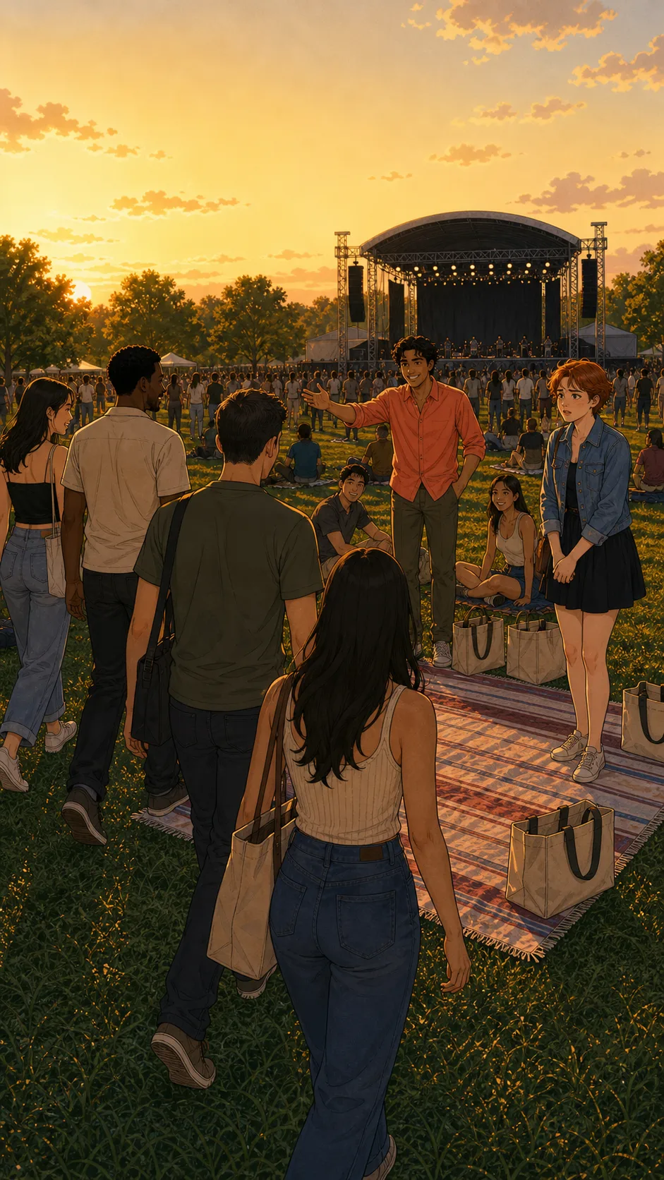 Latecomers head toward Sloane's blanket at the lawn concert.