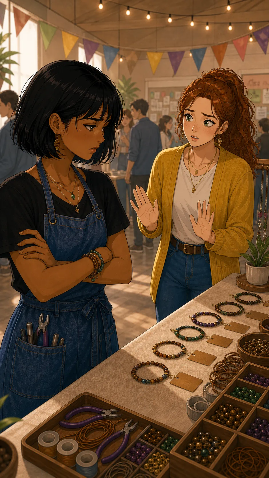Mina confronts Lena about selling the practice bracelet.