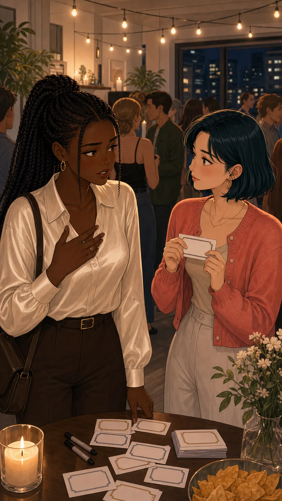 Maya quietly asks Iris to use her real name at the party.