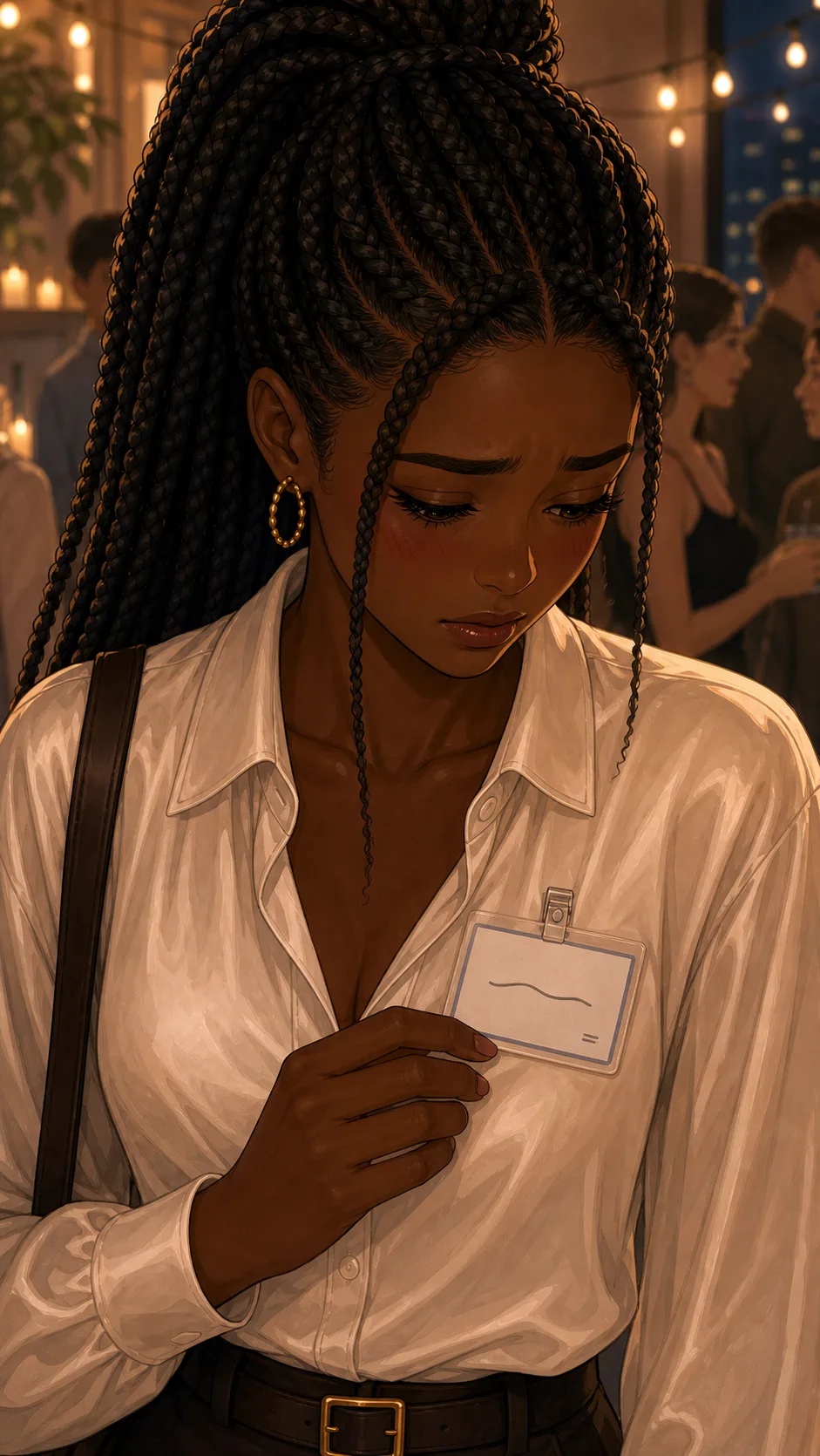 Maya realizes her private nickname is on her party badge.