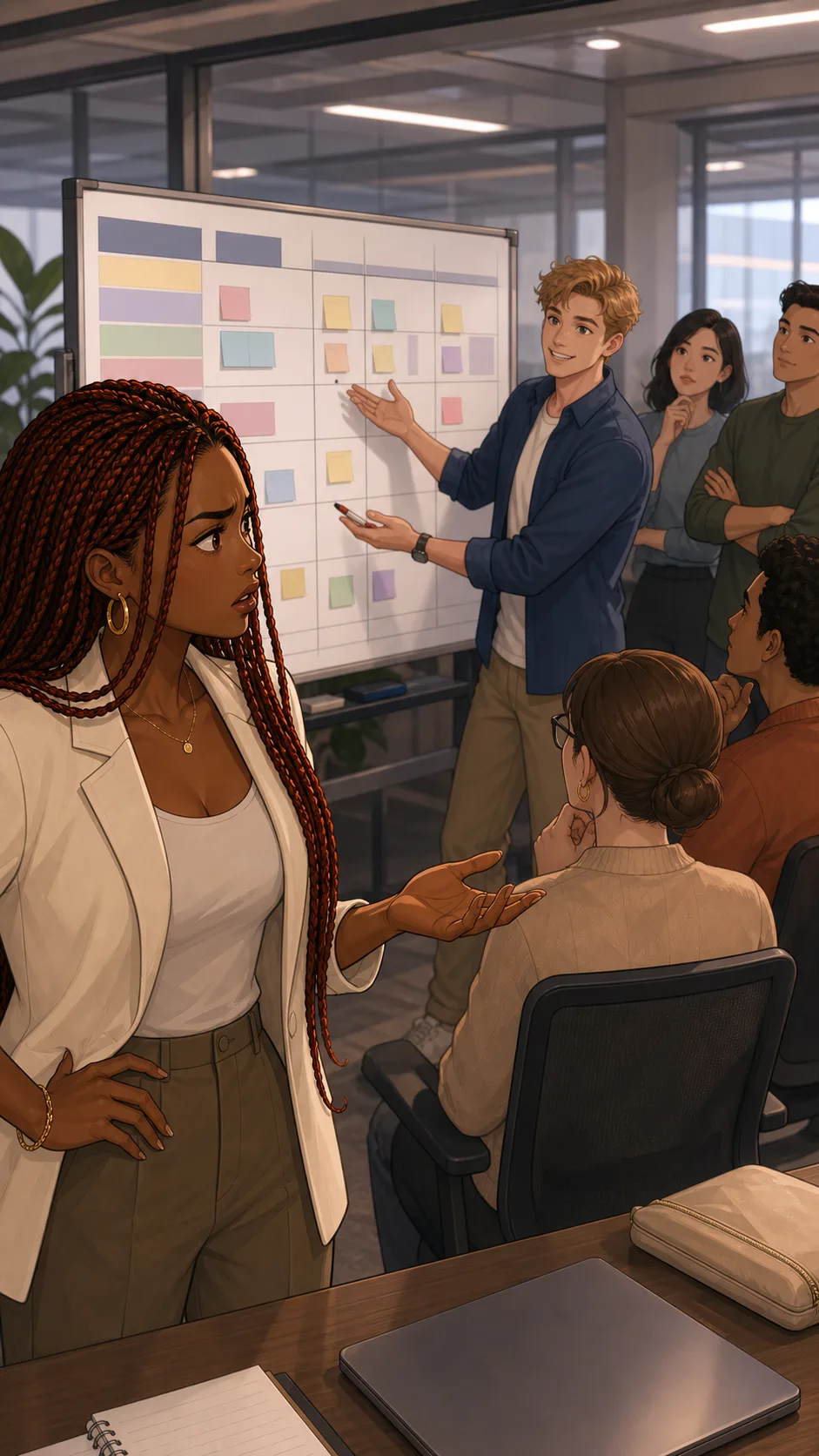 Eva sees her checklist transformed into a team coverage board.