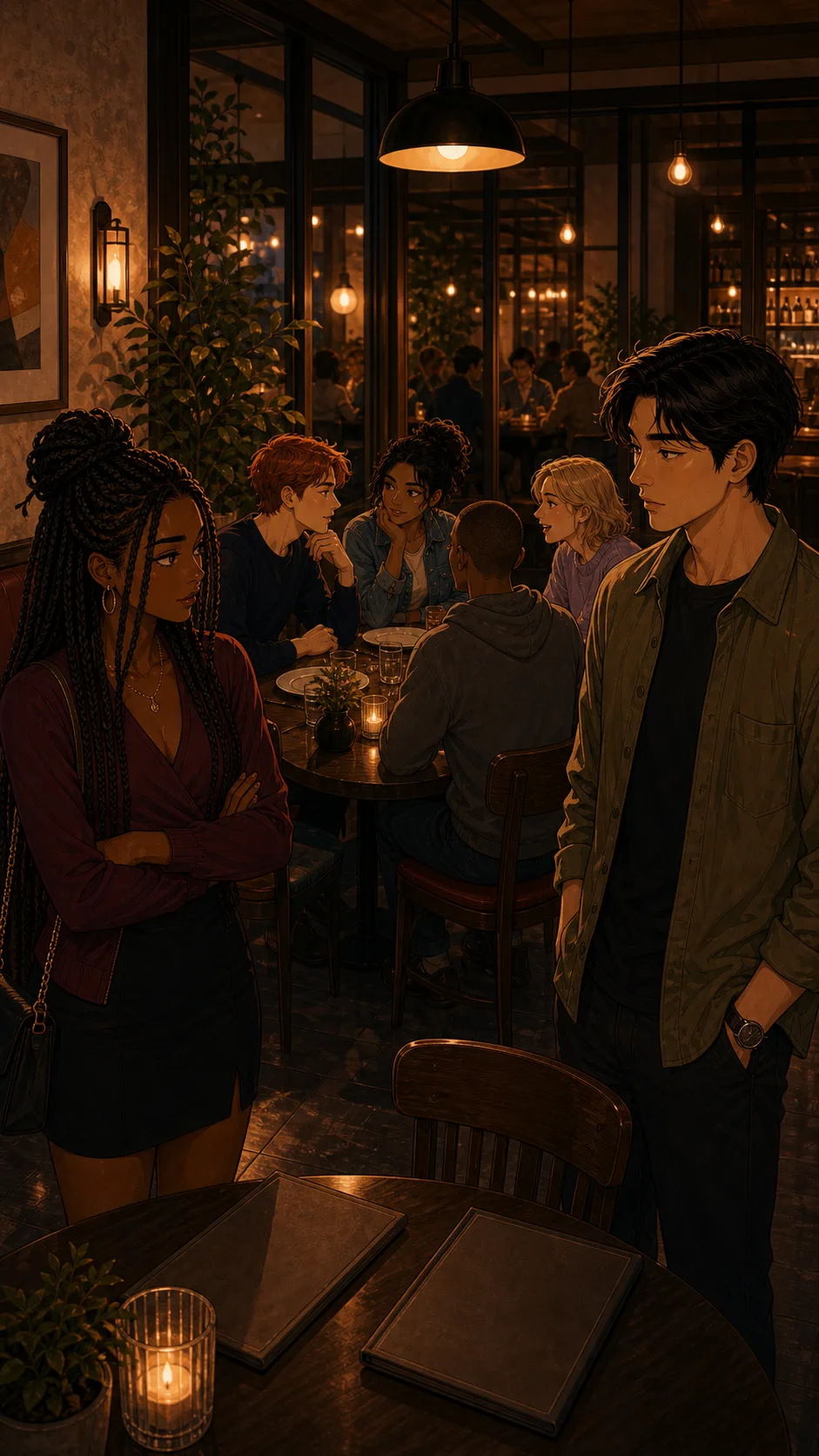 Friends split around the restaurant table.
