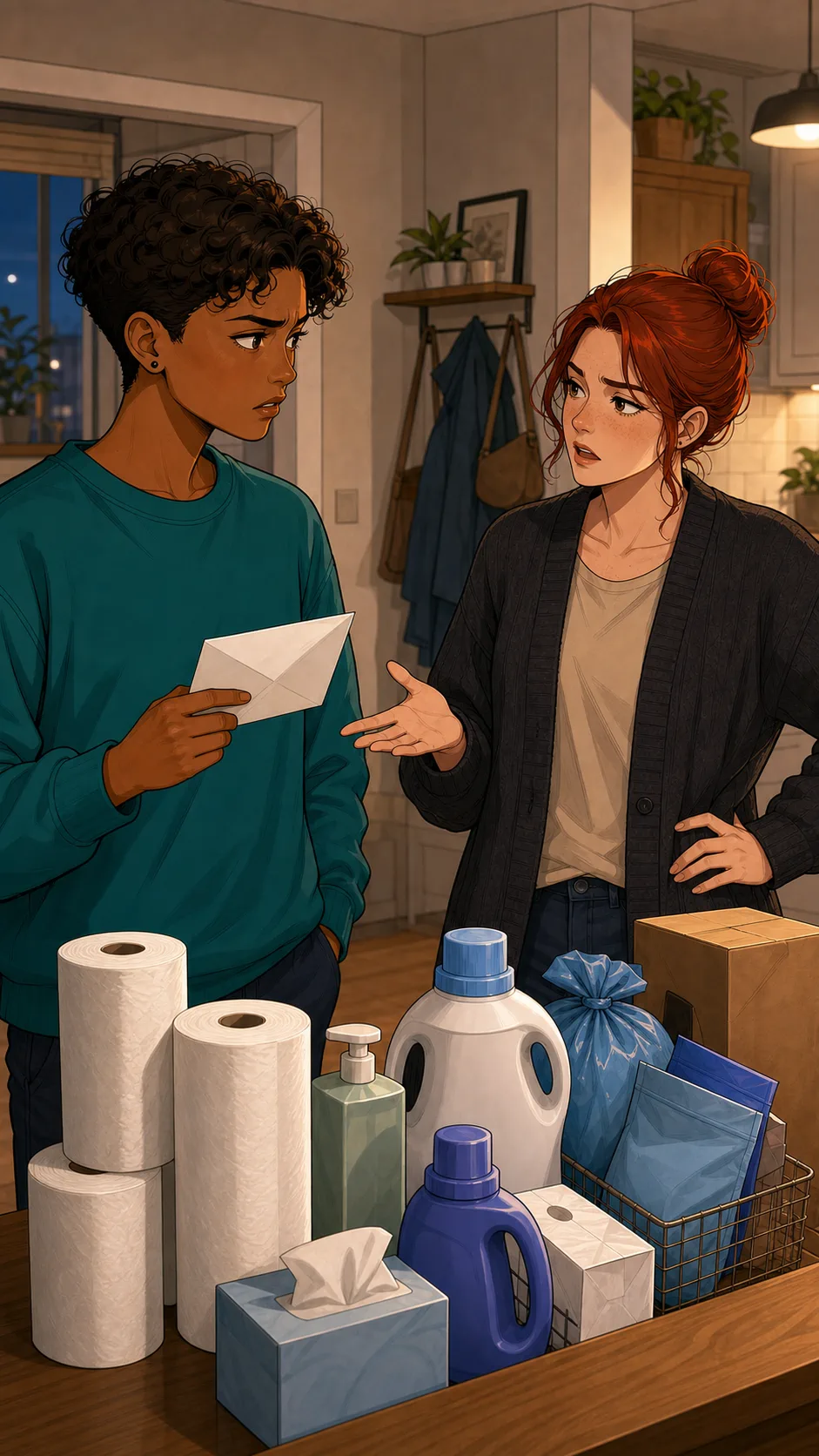 Riley and Harper debate the rebate and household supplies.